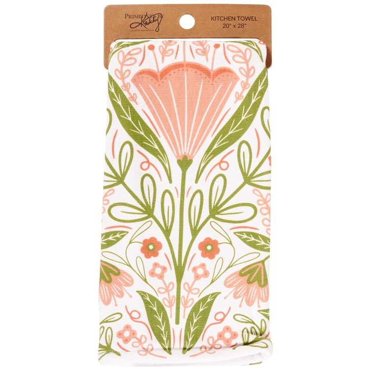 Charming Blossom Folk Art Cotton Kitchen Towel - Absorbent, Decorative Floral Design