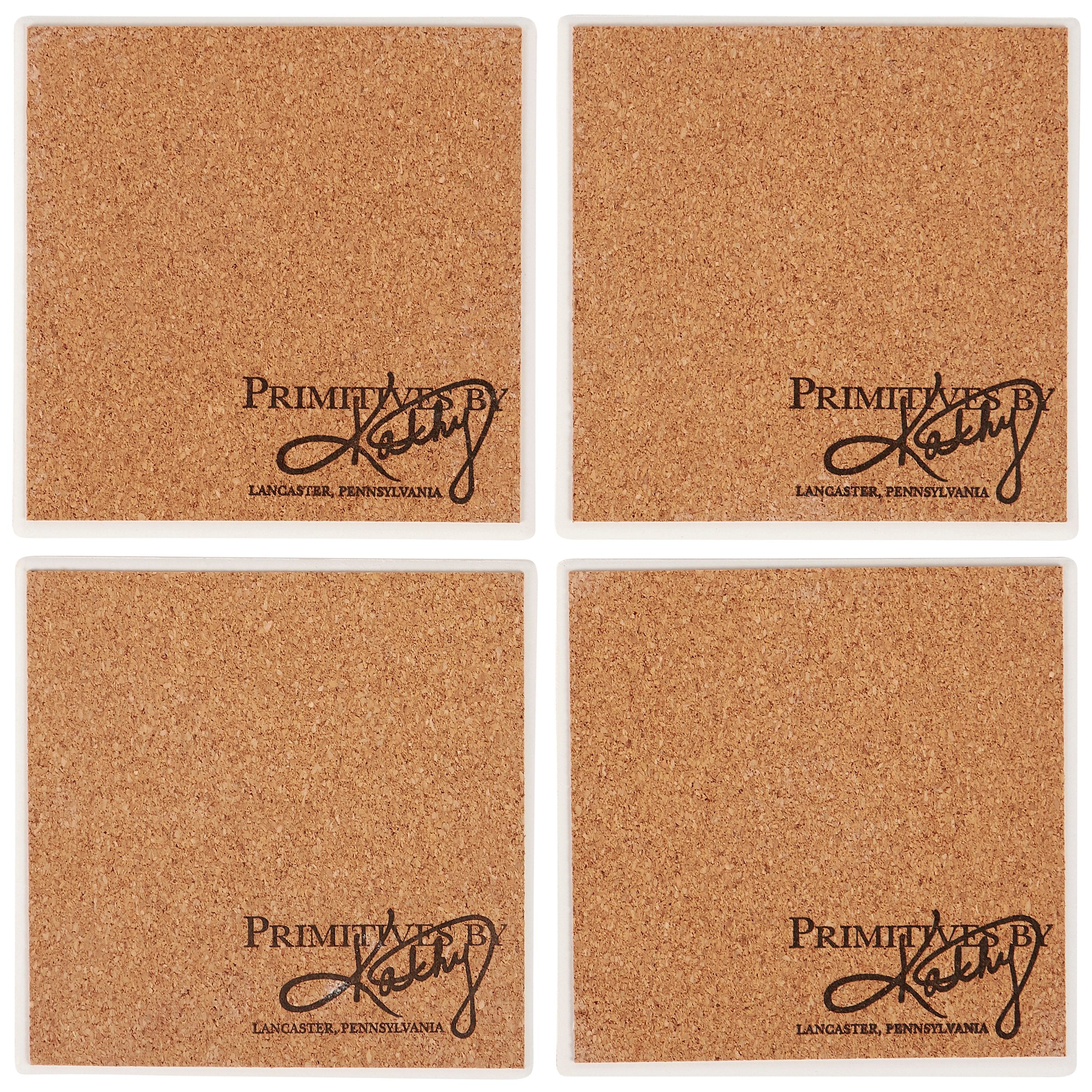 Botanical Folk Art Hand-Illustrated Stoneware Coaster Set with Cork Base & Wire Holder