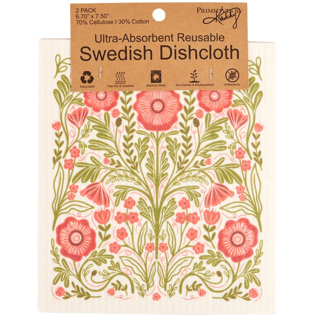 Eco-Friendly Botanical Folk Art Swedish Dishcloths Set - Ultra-Absorbent Reusable Cleaning Wipes