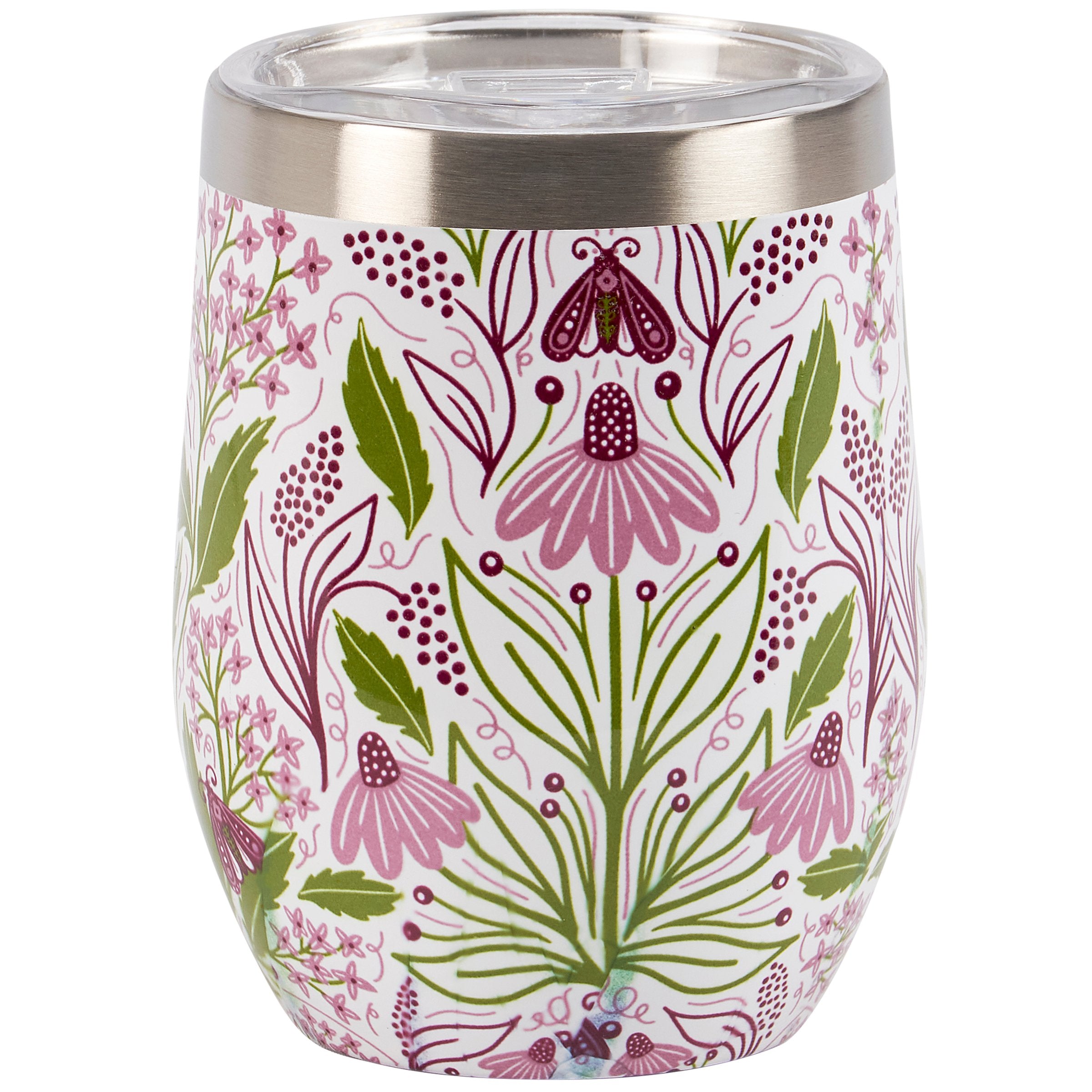Charming Purple Floral 12oz Insulated Stainless Steel Wine Tumbler with Lid