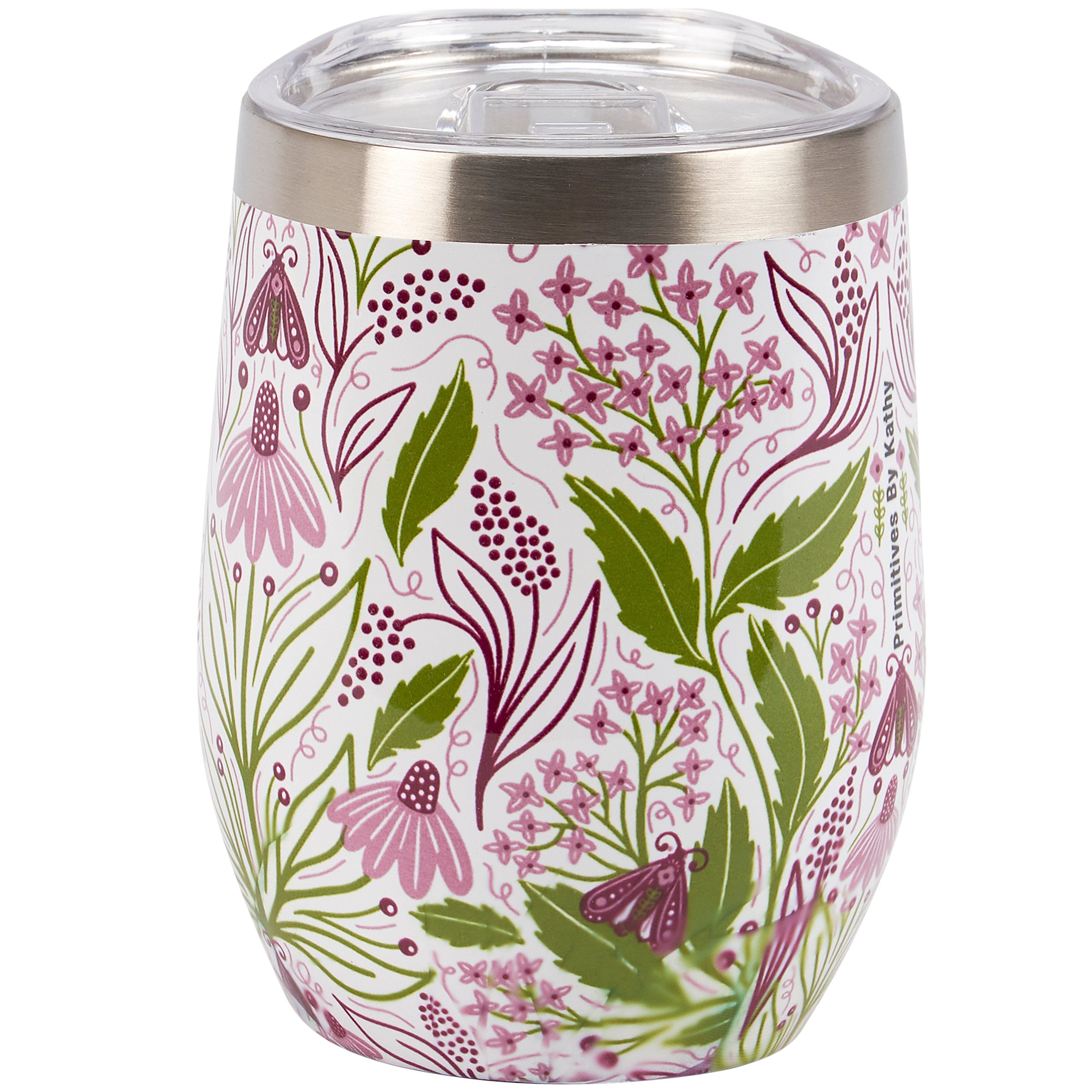 Charming Purple Floral 12oz Insulated Stainless Steel Wine Tumbler with Lid