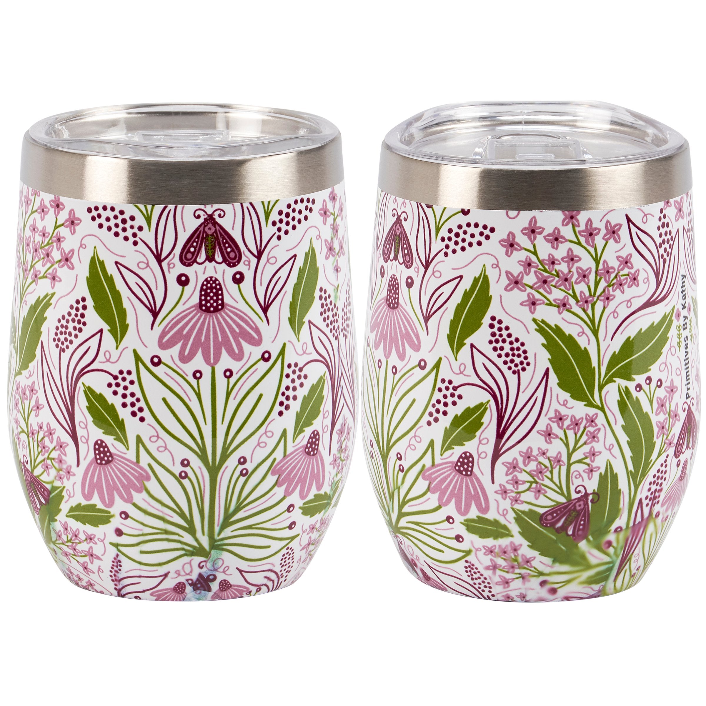 Charming Purple Floral 12oz Insulated Stainless Steel Wine Tumbler with Lid
