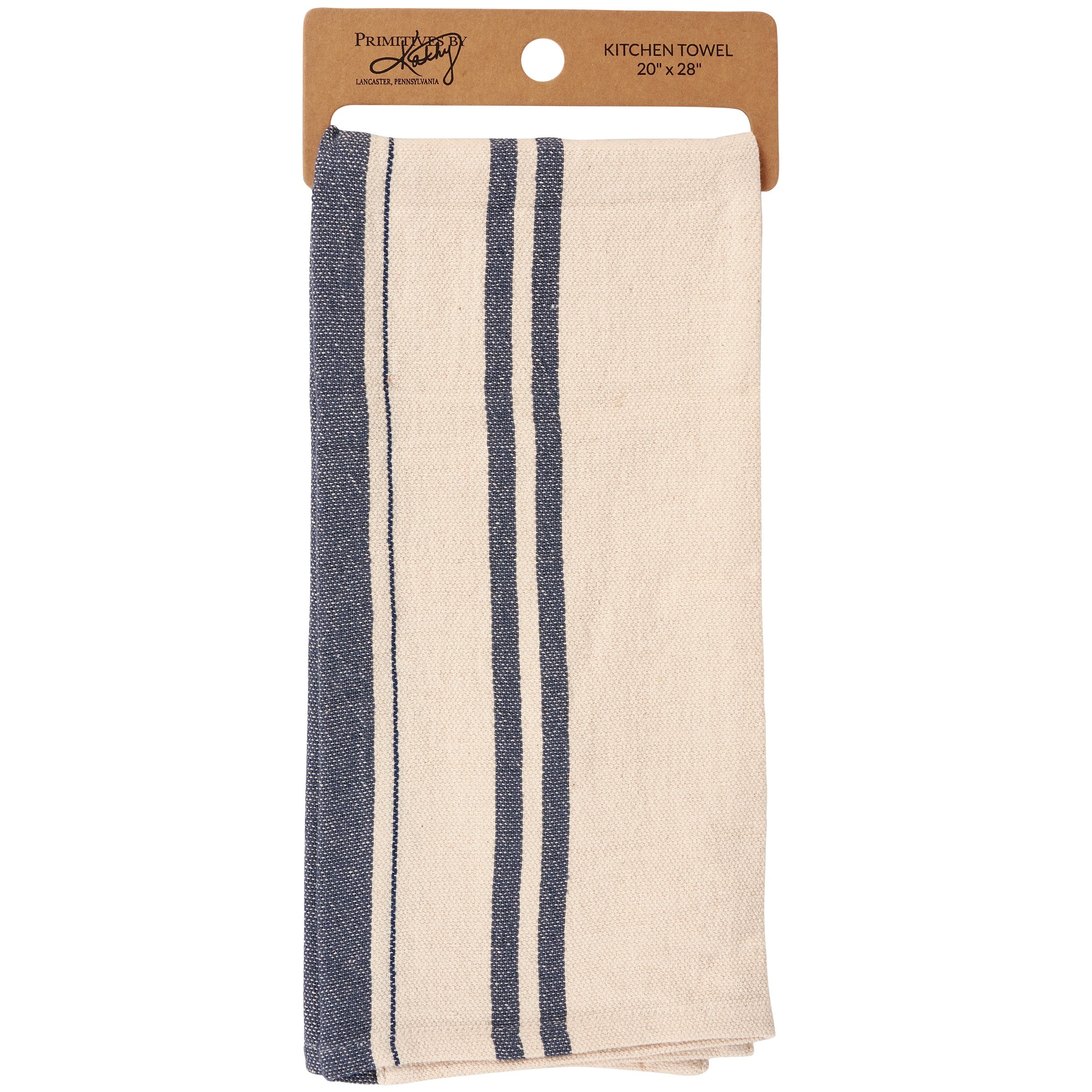 Nautical Cream Blue Stripe Cotton Kitchen Towel for Beach Home Decor