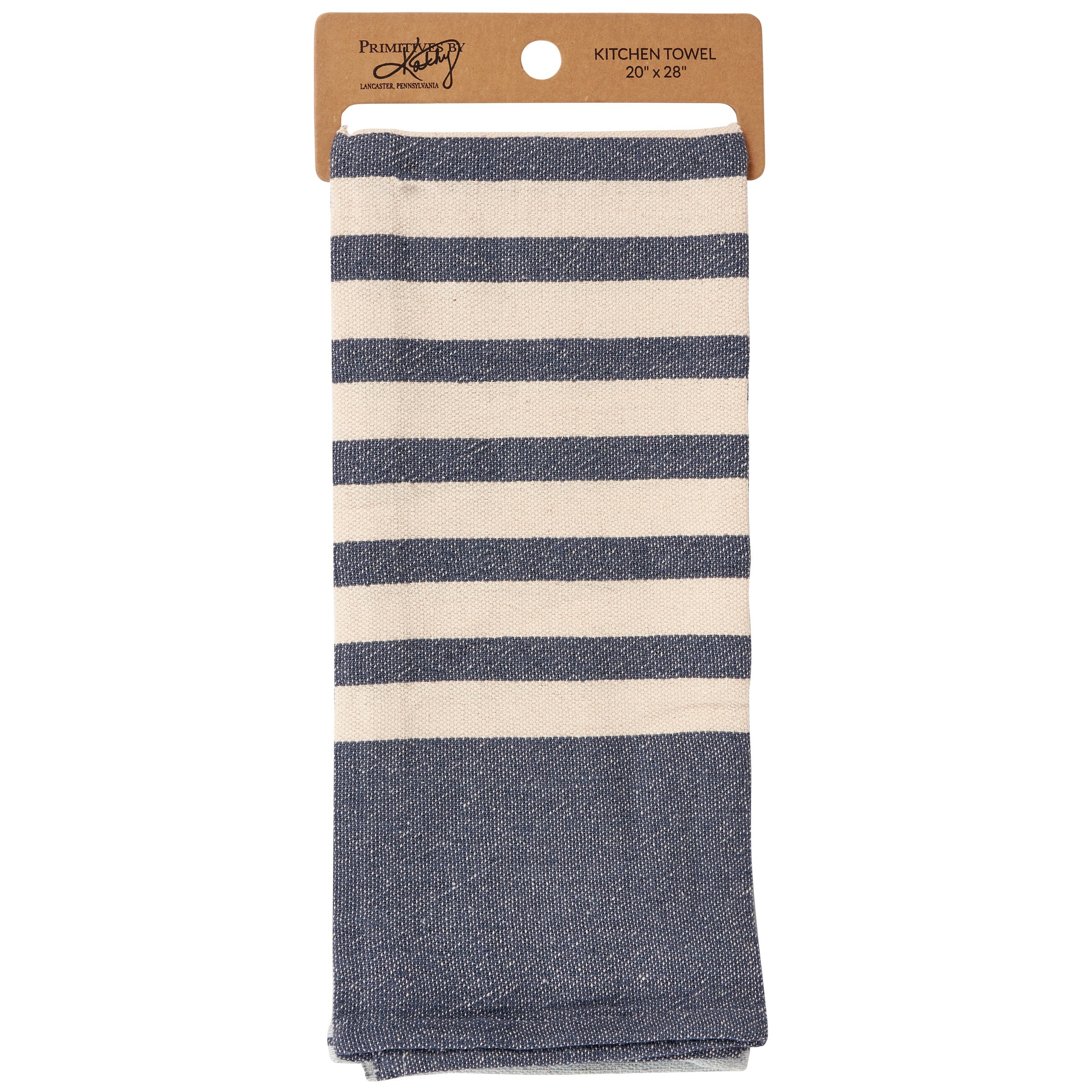 Nautical Inspired Blue Cream Striped Absorbent Cotton Kitchen Towel