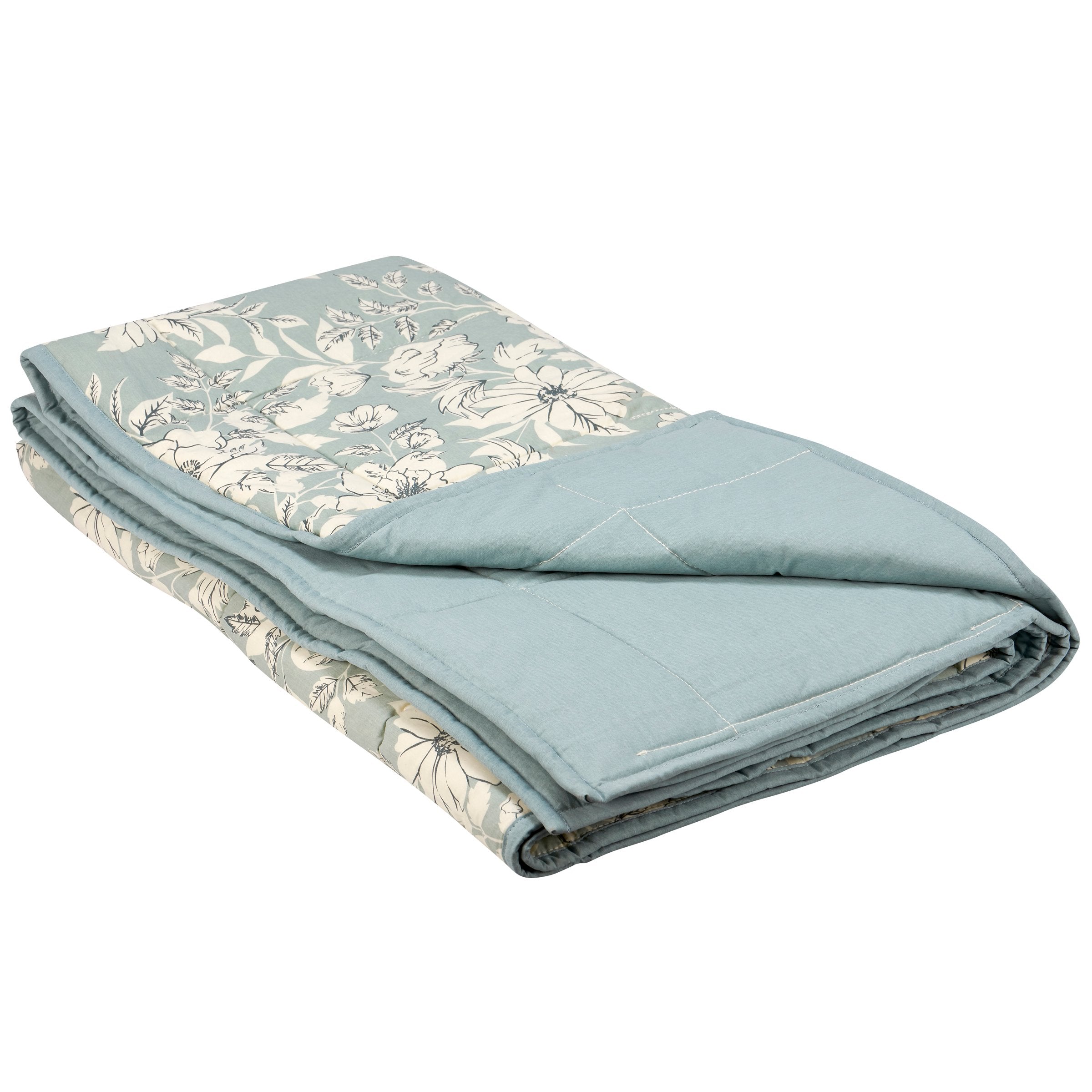 Chic Blue Floral Quilted Cotton Throw Blanket for Cozy Home Decor