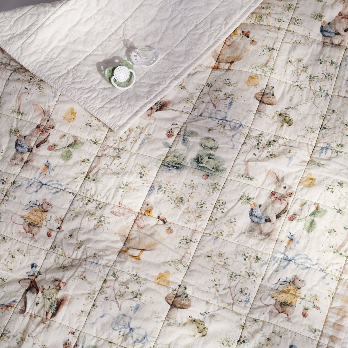 Charming Garden Friends Kids Cotton Throw Blanket - Quilted Storybook Animal Art