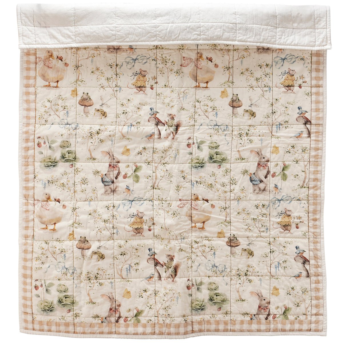Charming Garden Friends Kids Cotton Throw Blanket - Quilted Storybook Animal Art