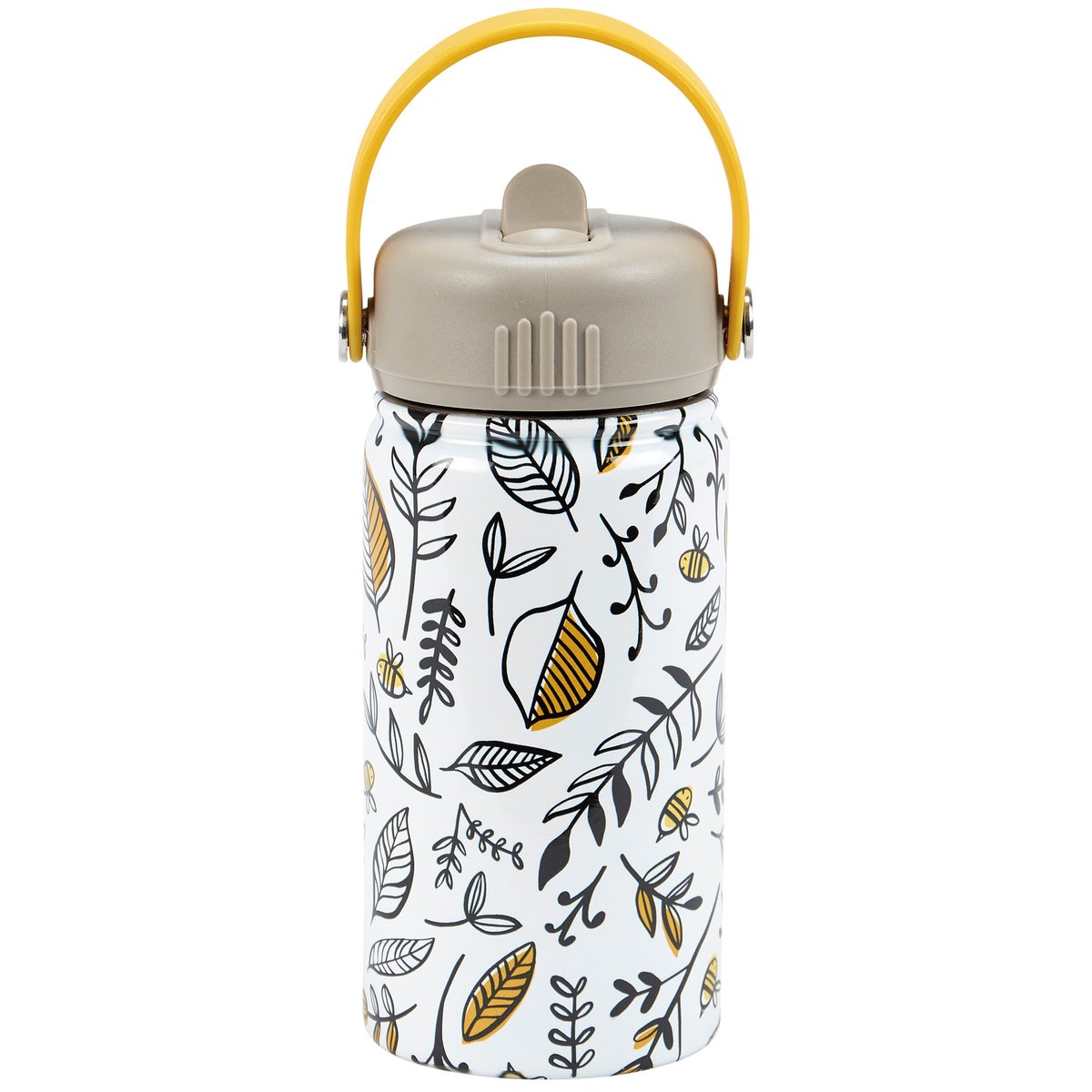Charming Bee Floral Kids Insulated Stainless Steel Water Bottle with Straw & Strap