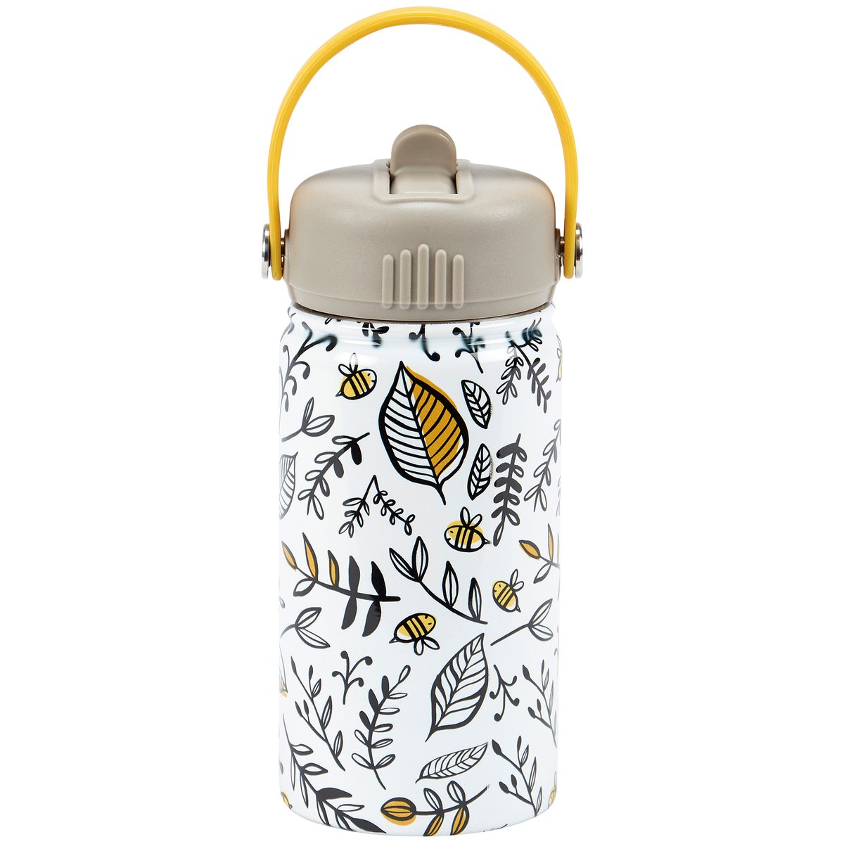 Charming Bee Floral Kids Insulated Stainless Steel Water Bottle with Straw & Strap