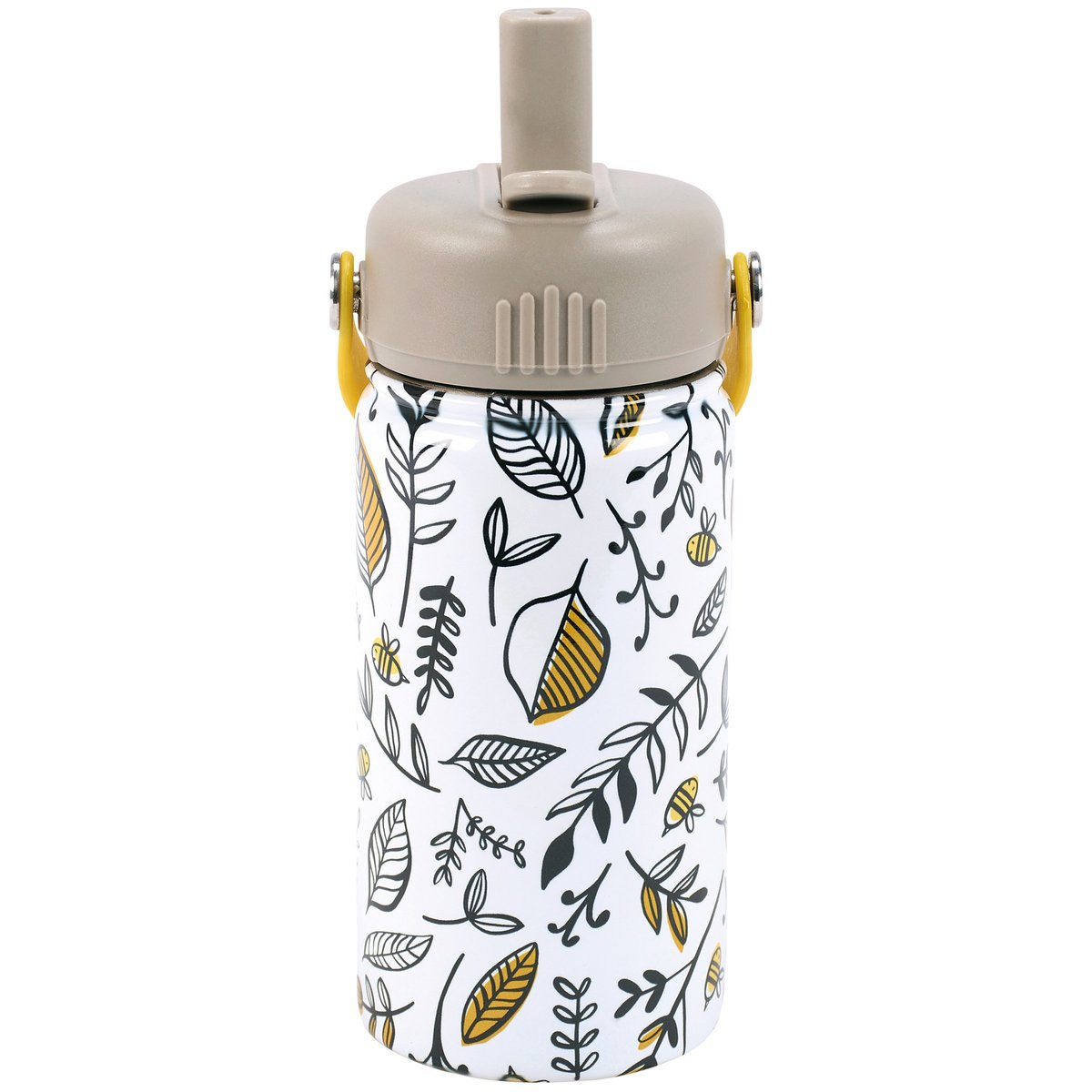 Charming Bee Floral Kids Insulated Stainless Steel Water Bottle with Straw & Strap