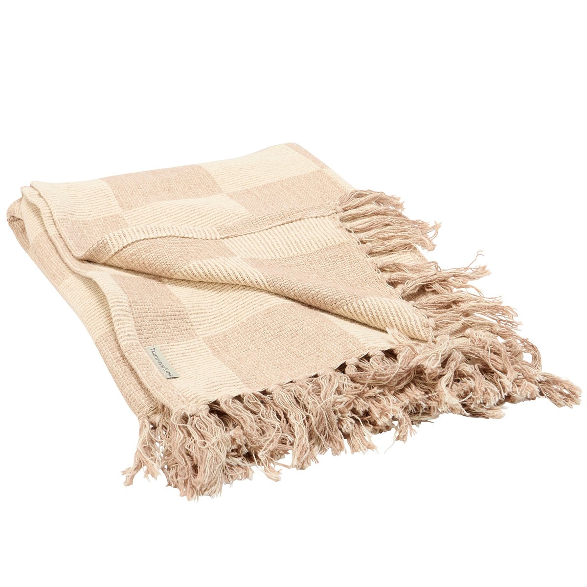 Cozy Cream Checkerboard Cotton Farmhouse Throw Blanket with Tassels - Machine Washable