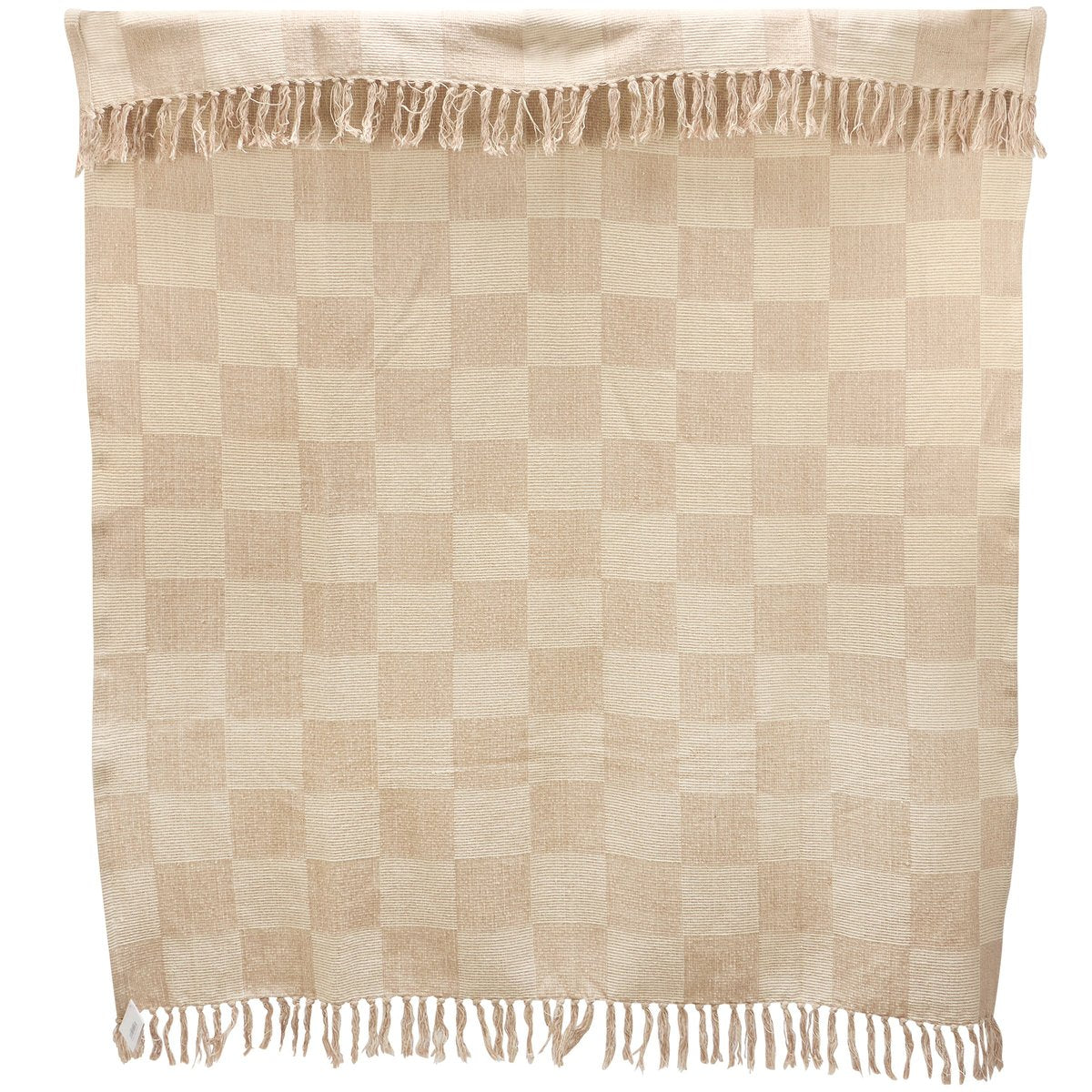 Cozy Cream Checkerboard Cotton Farmhouse Throw Blanket with Tassels - Machine Washable