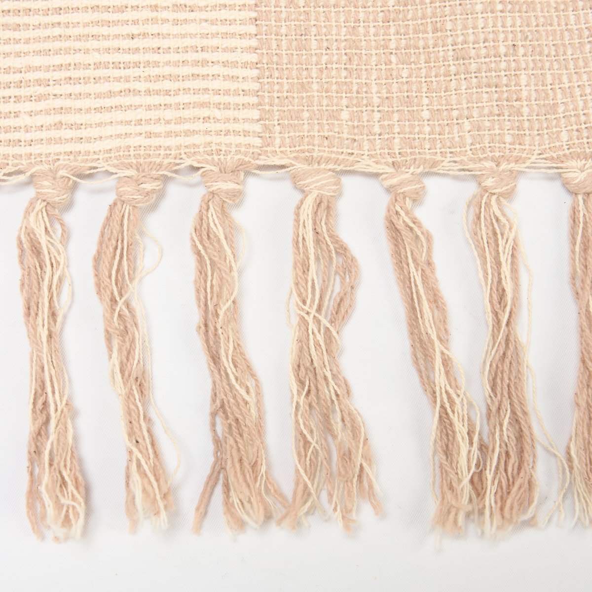 Cozy Cream Checkerboard Cotton Farmhouse Throw Blanket with Tassels - Machine Washable