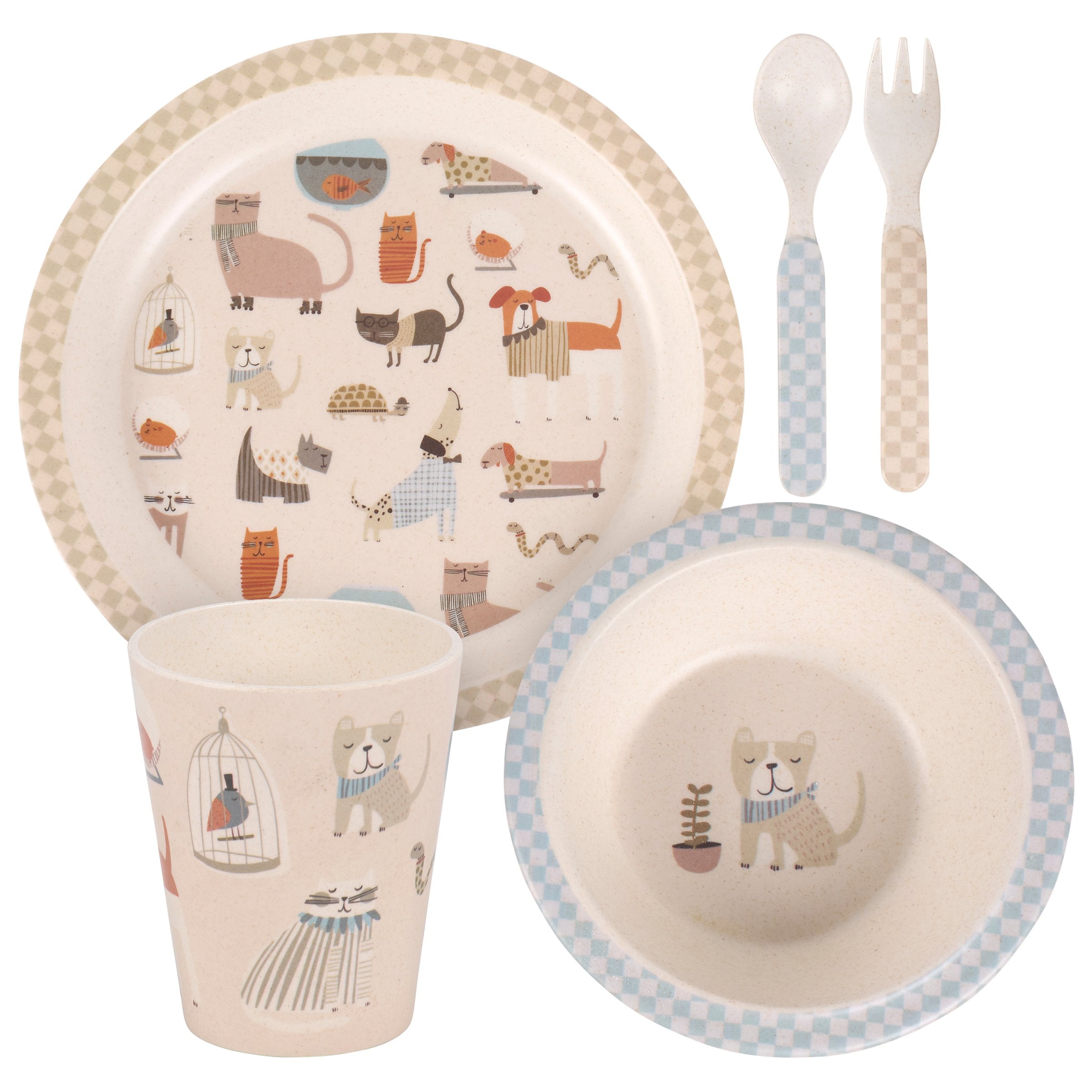 Charming Pet-Themed Kids Meal Set: BPA-Free Bamboo Melamine Dishware Gift