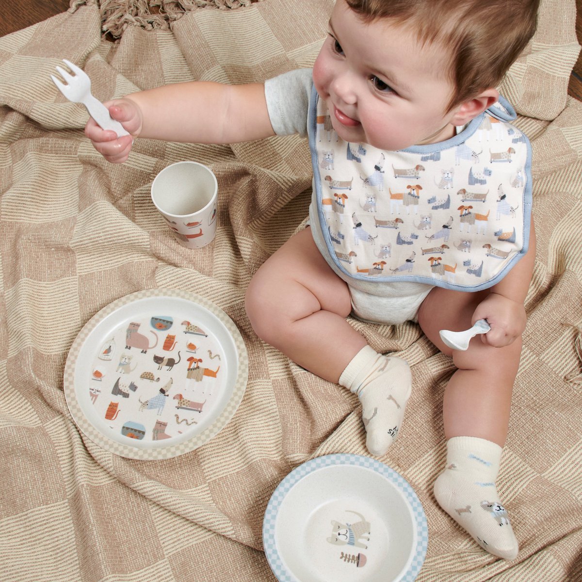 Charming Pet-Themed Kids Meal Set: BPA-Free Bamboo Melamine Dishware Gift