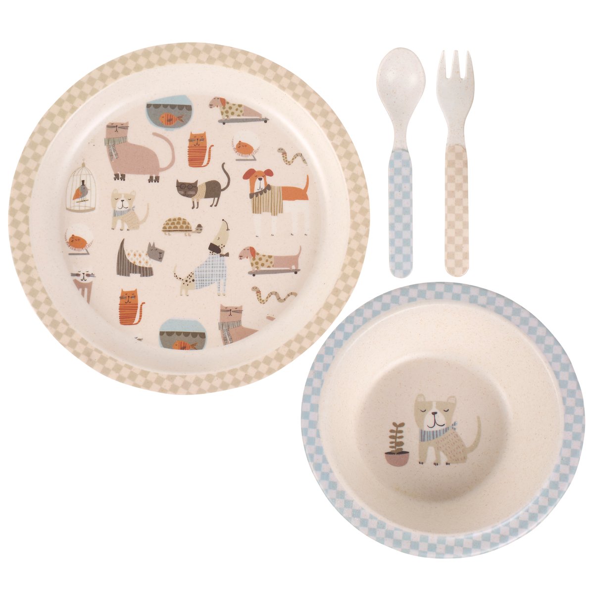 Charming Pet-Themed Kids Meal Set: BPA-Free Bamboo Melamine Dishware Gift
