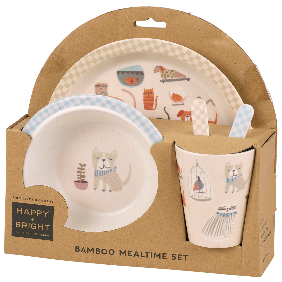 Charming Pet-Themed Kids Meal Set: BPA-Free Bamboo Melamine Dishware Gift