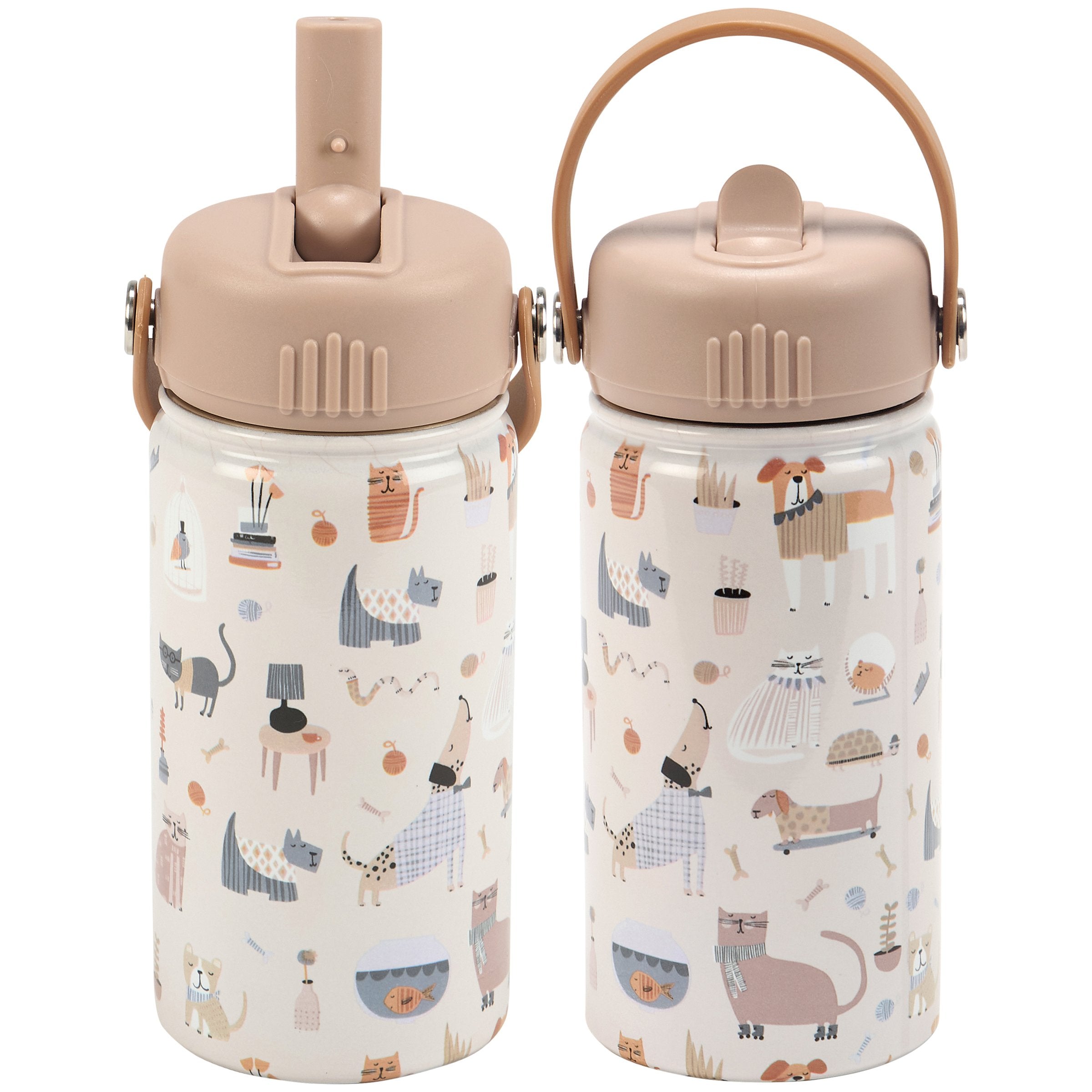 Charming Pet Print Insulated Stainless Steel Kids Water Bottle with Straw