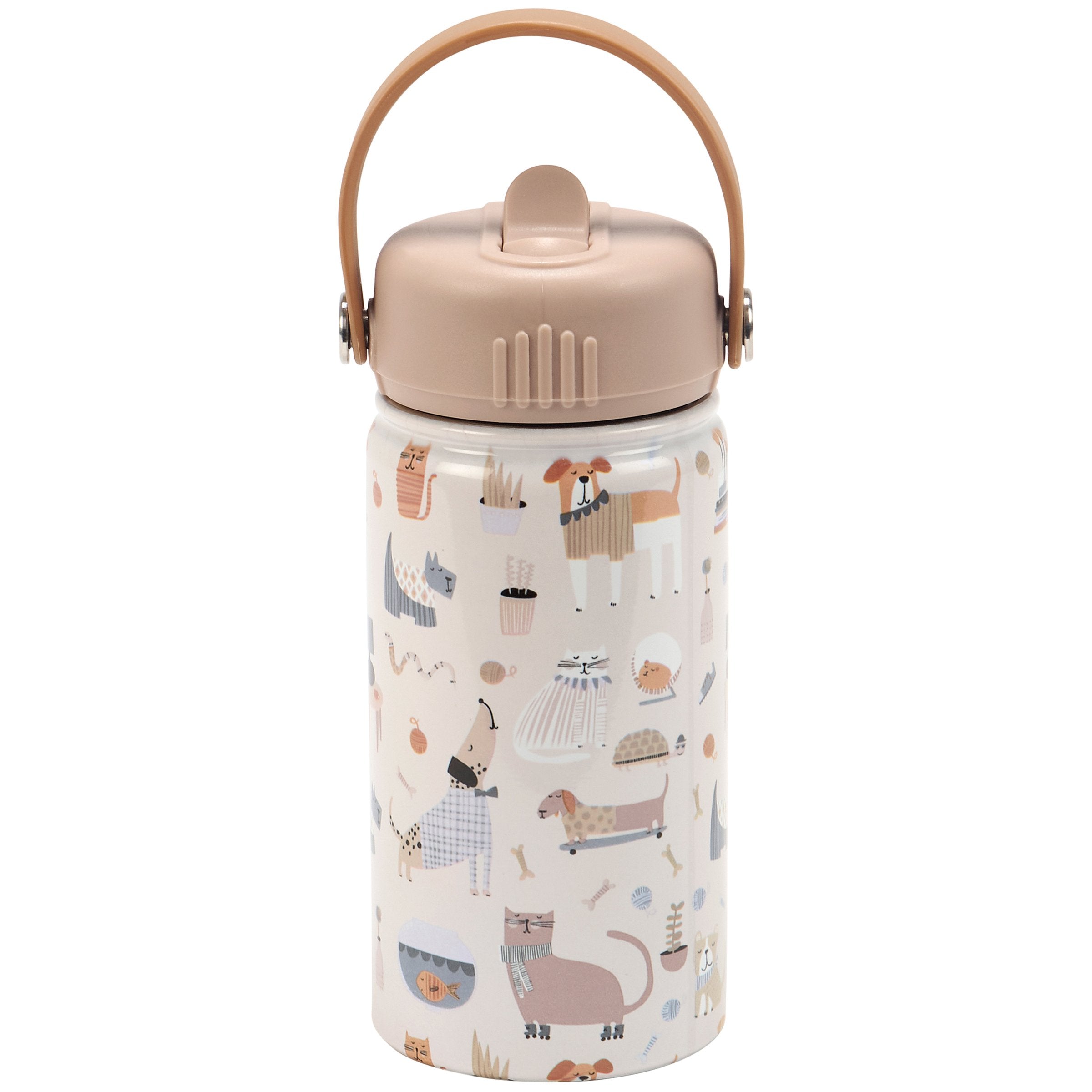Charming Pet Print Insulated Stainless Steel Kids Water Bottle with Straw