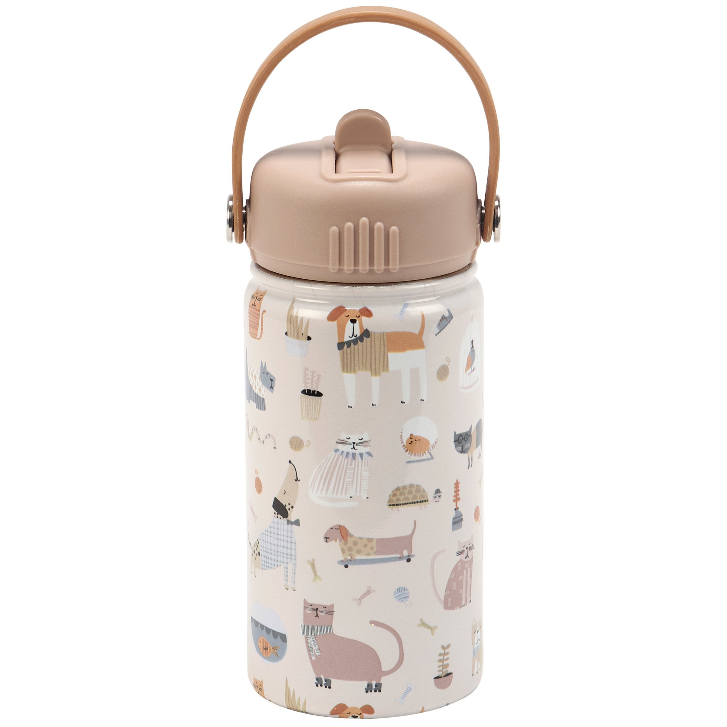 Charming Pet Print Insulated Stainless Steel Kids Water Bottle with Straw