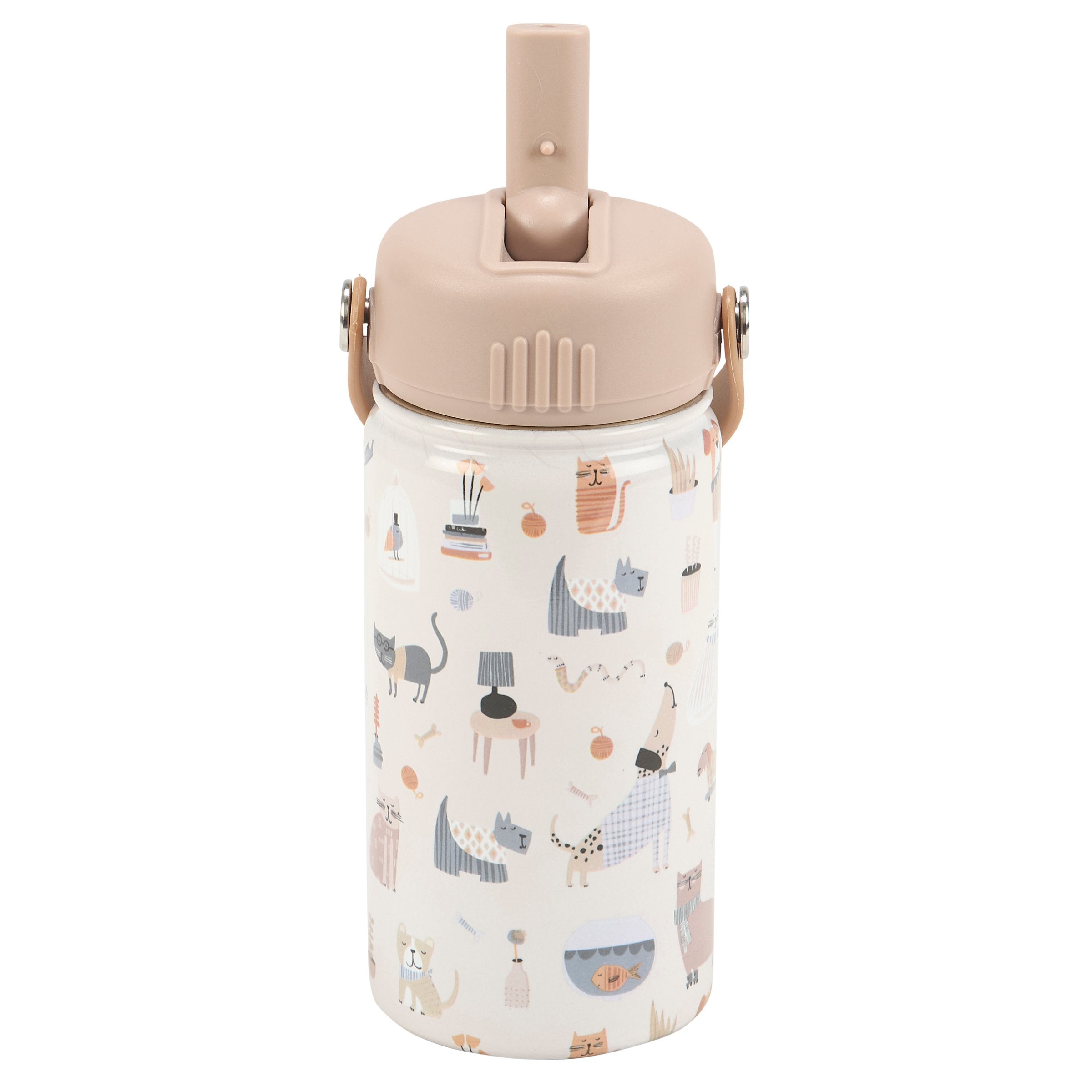 Charming Pet Print Insulated Stainless Steel Kids Water Bottle with Straw