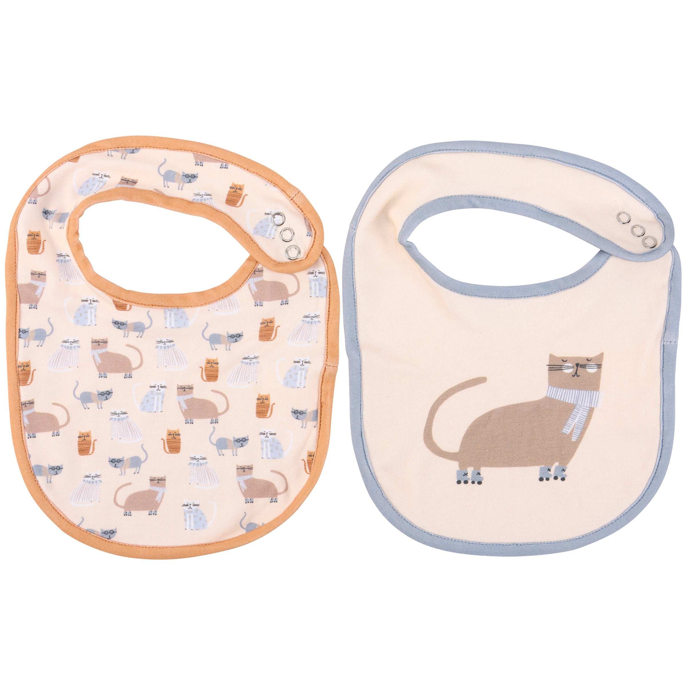 Charming Cat-Themed Baby Bibs Set, Soft Cotton with Snap Closure