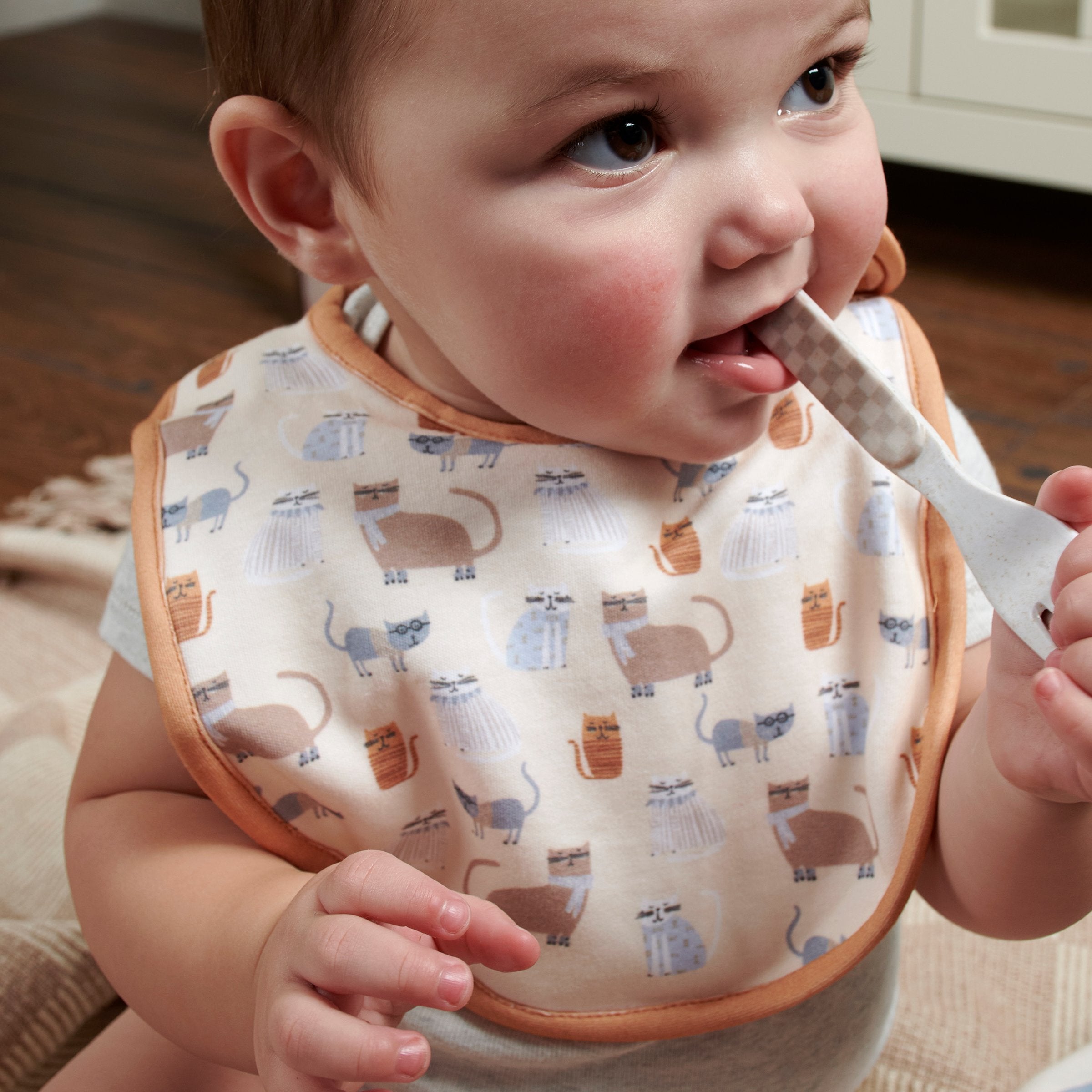 Charming Cat-Themed Baby Bibs Set, Soft Cotton with Snap Closure