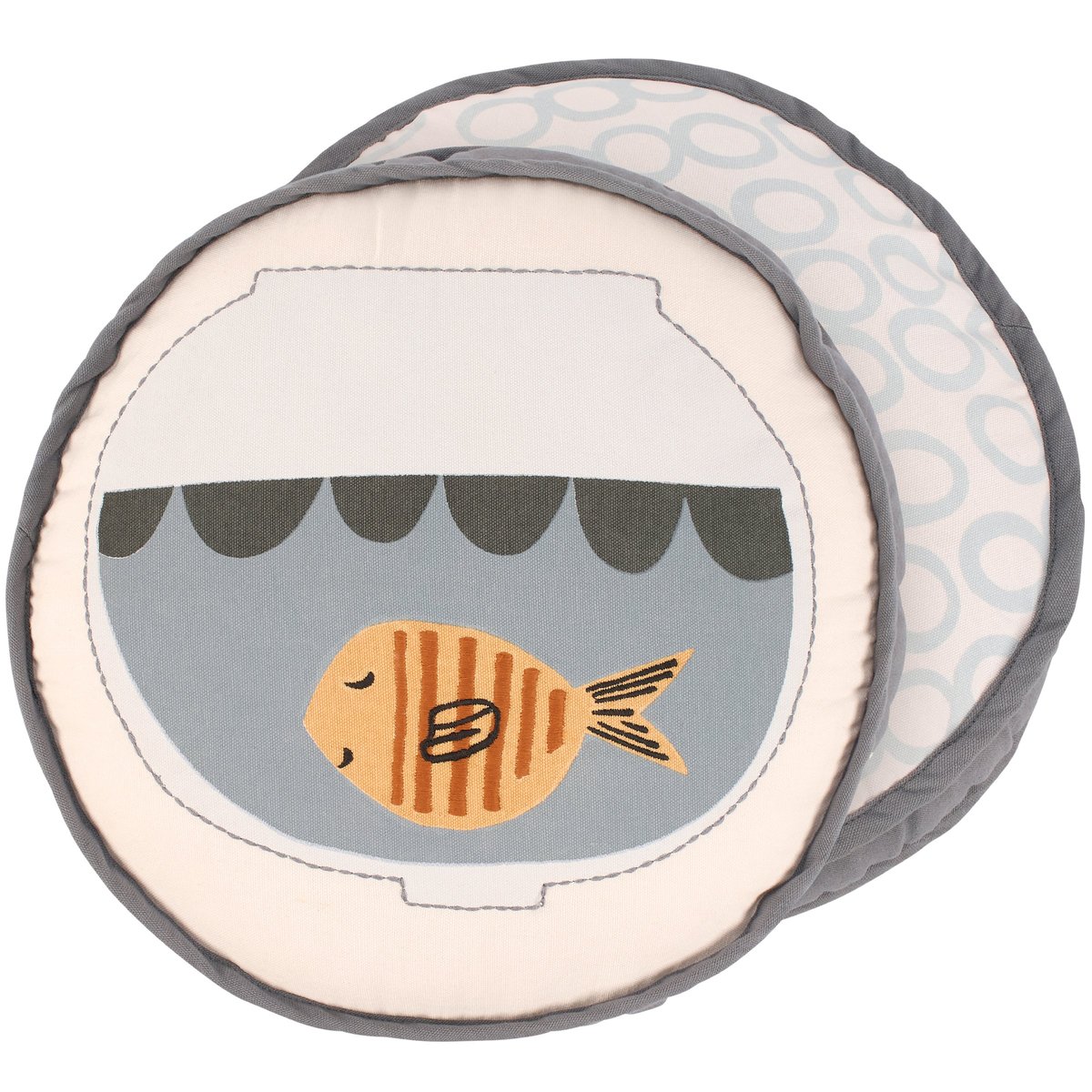 Whimsical Goldfish Bowl Round Pillow - Embroidered Cotton Pet Decor for Kids