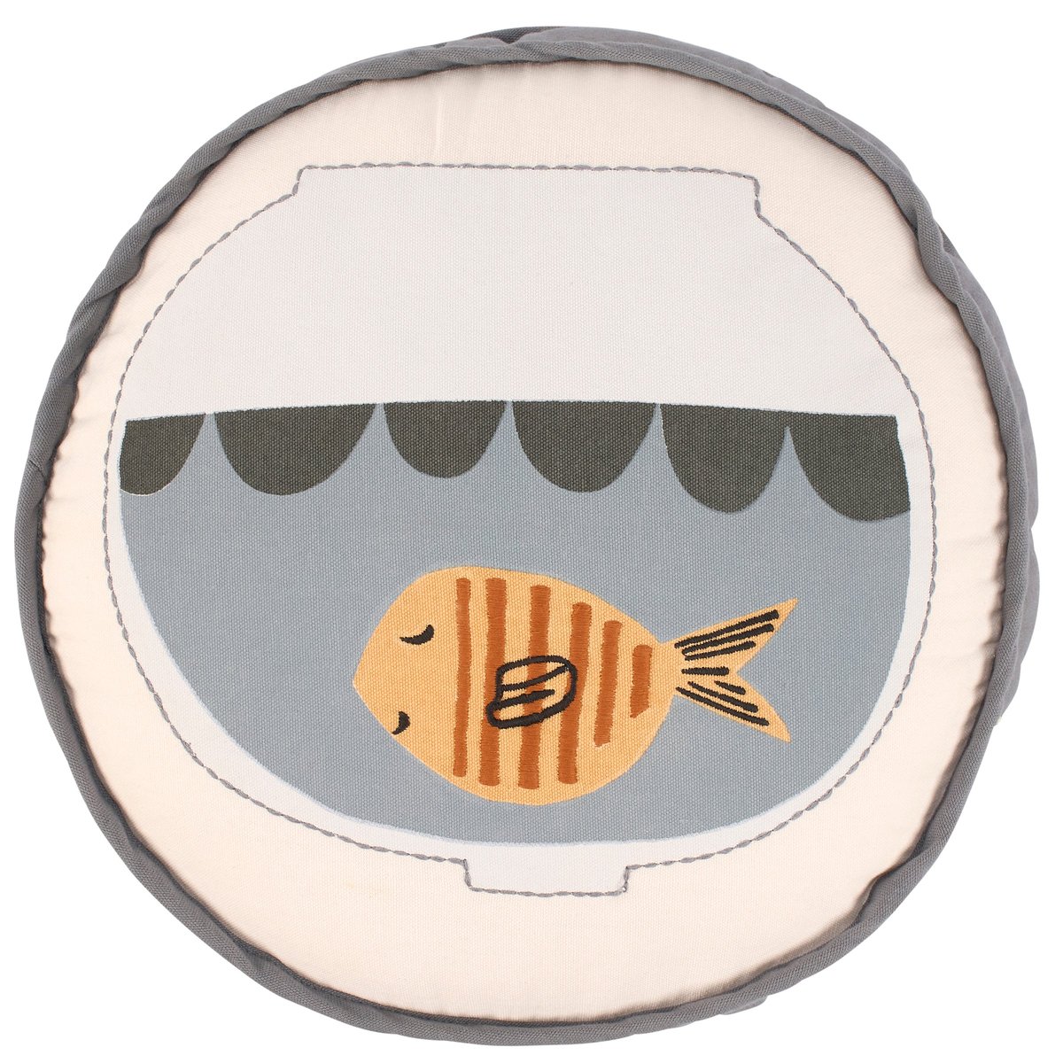 Whimsical Goldfish Bowl Round Pillow - Embroidered Cotton Pet Decor for Kids