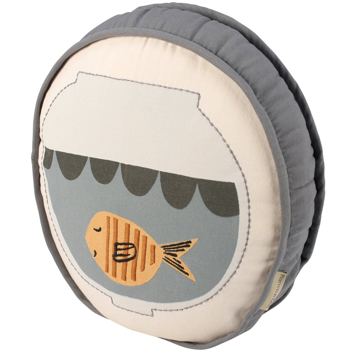Whimsical Goldfish Bowl Round Pillow - Embroidered Cotton Pet Decor for Kids