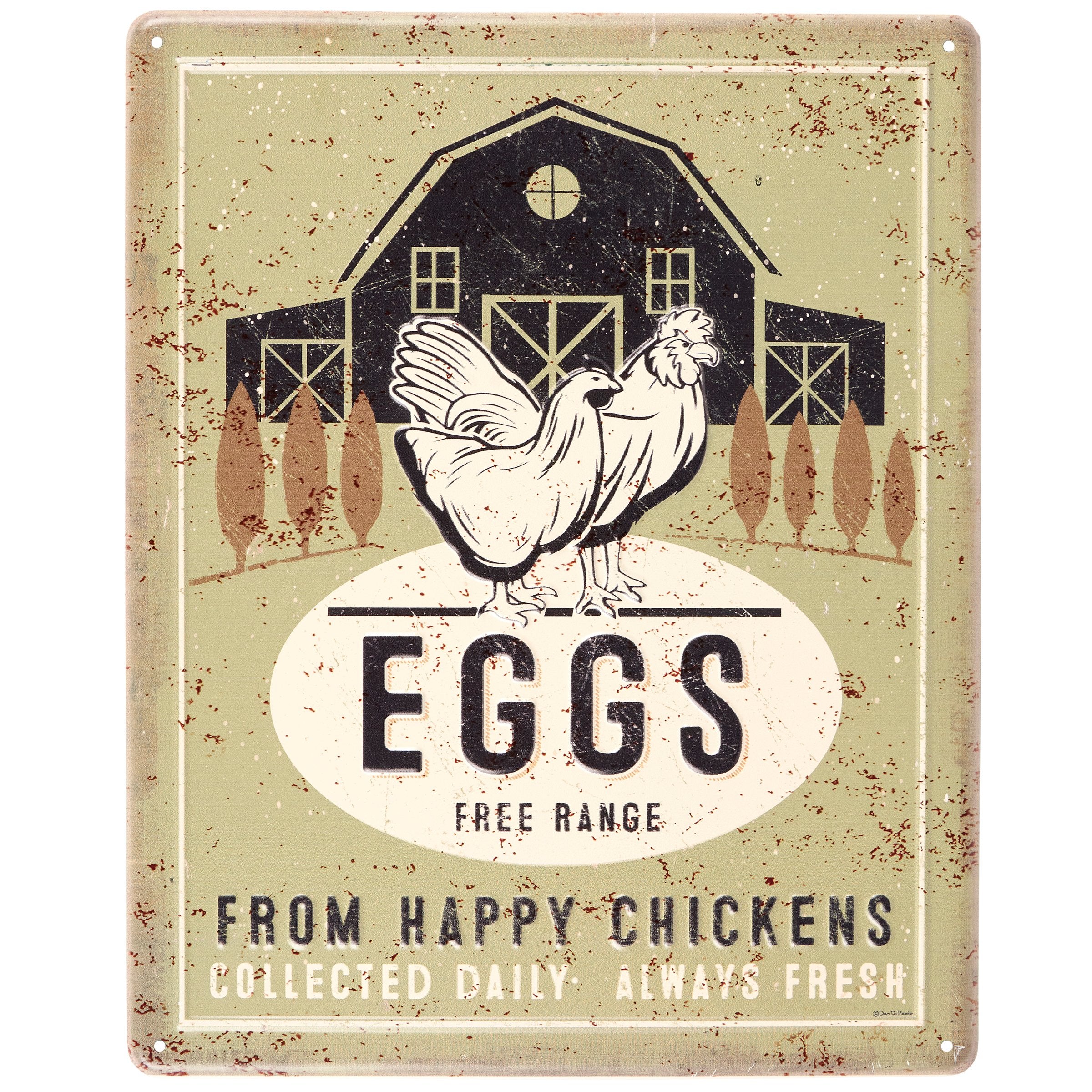 Charming Farmhouse Free Range Eggs Metal Wall Decor Sign for Rustic Kitchen