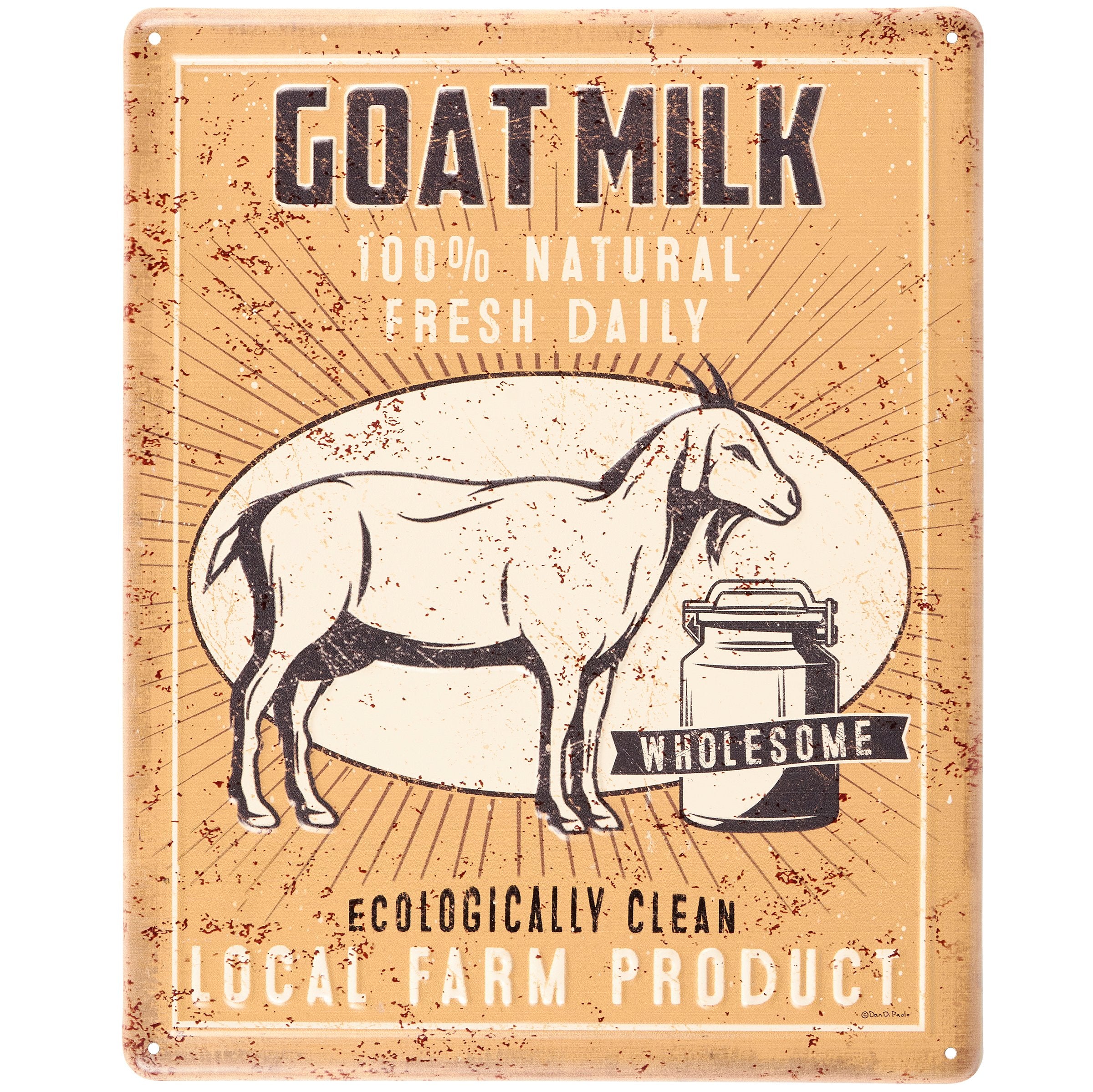 Rustic Farmhouse Metal Goat Milk Sign - 100% Natural Fresh Daily Wall Art