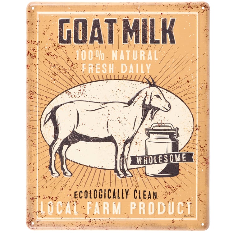Rustic Farmhouse Metal Goat Milk Sign - 100% Natural Fresh Daily Wall Art