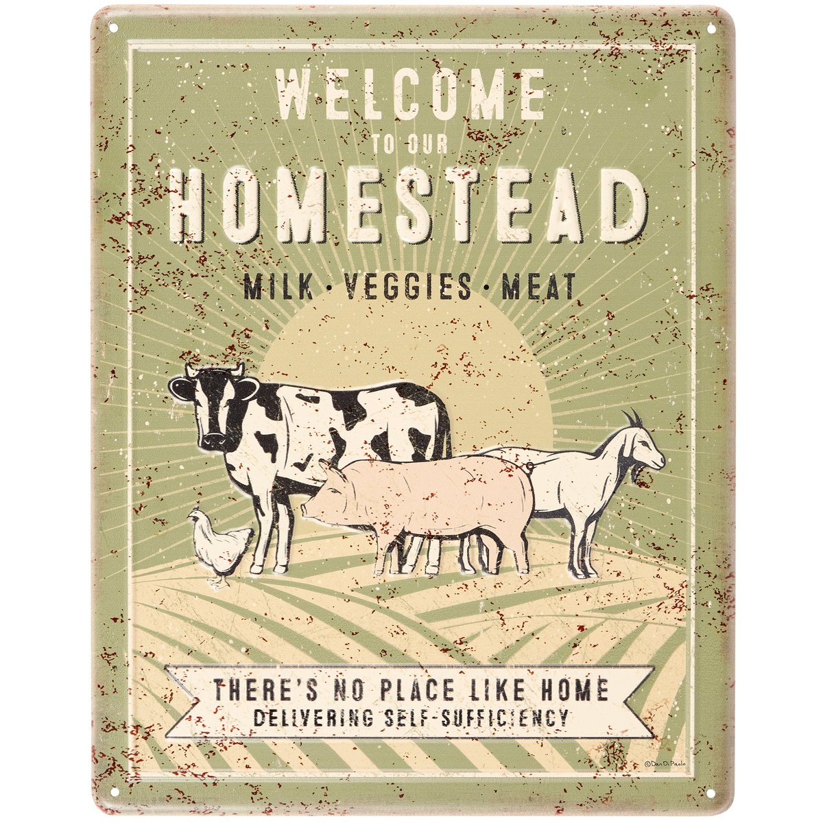 Rustic Farmhouse Metal Wall Decor Sign: Welcome to Our Homestead Self-Sufficiency