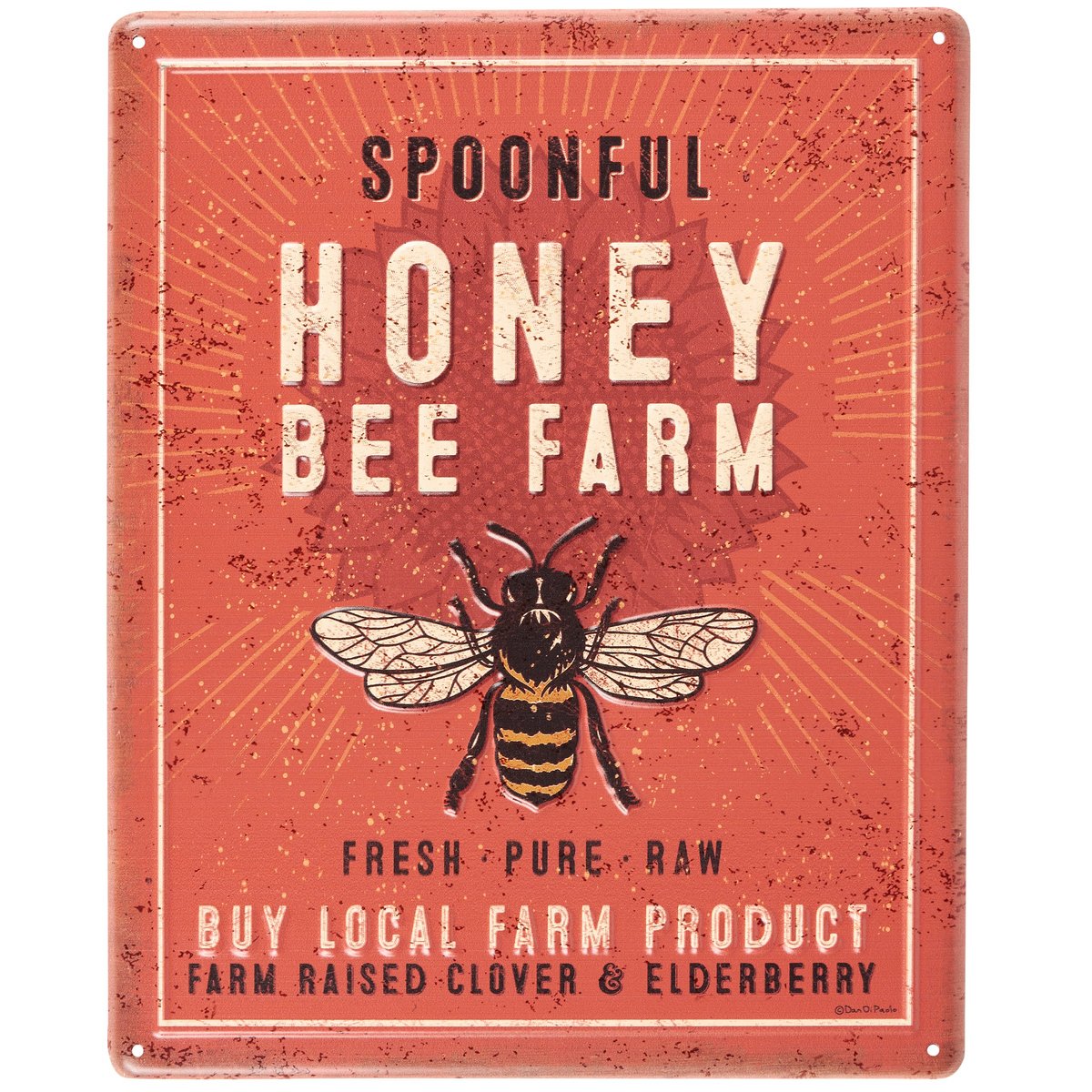 Rustic Metal Honey Bee Farm Wall Decor - Fresh Pure Raw Sign