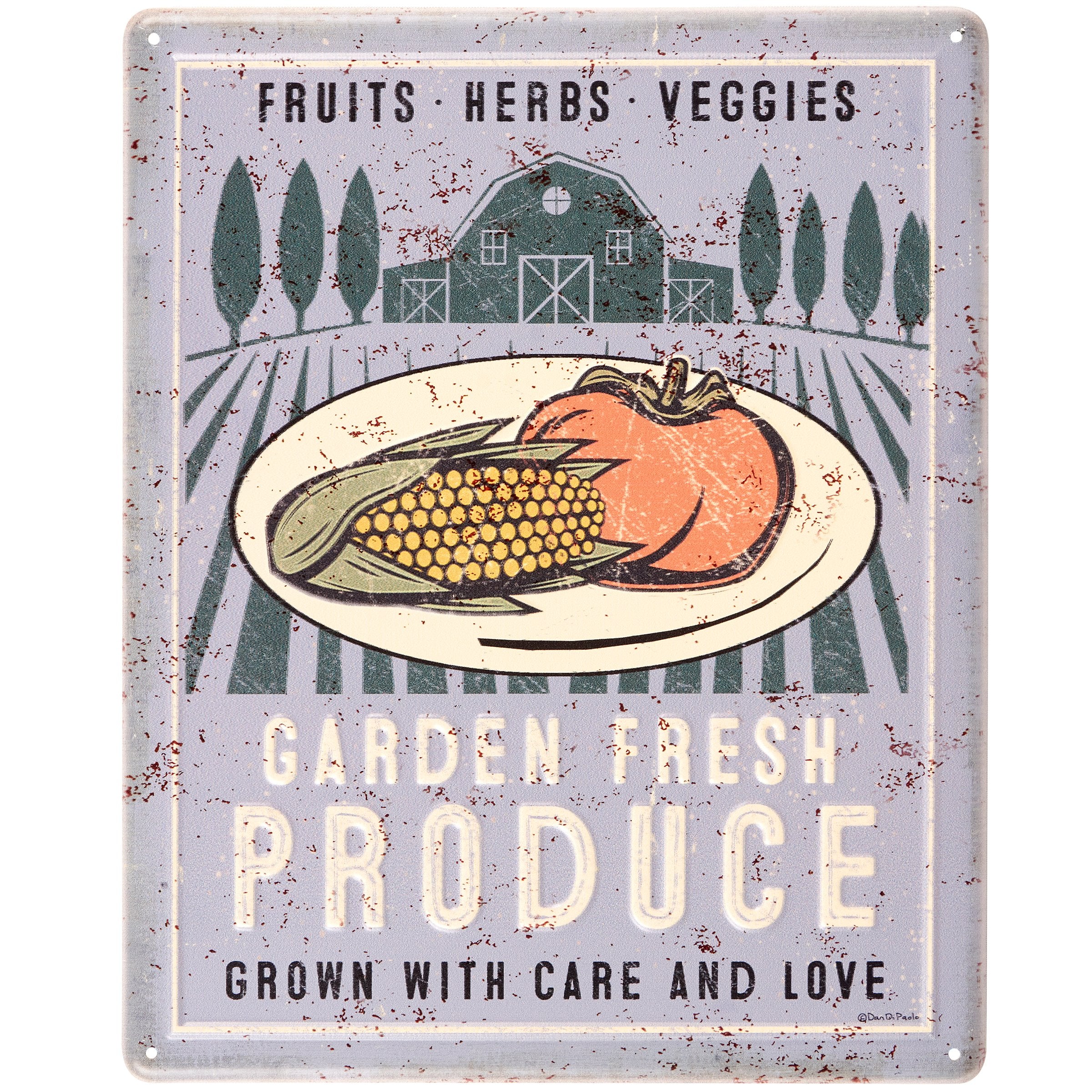 Rustic Farmhouse Metal Fresh Produce Wall Decor - Garden Fresh Vegetables Sign