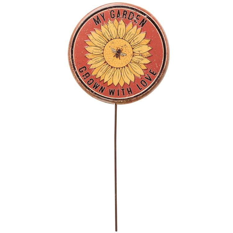 Charming Rustic Bee Sunflower 'My Garden Grown With Love' Metal Garden Pick