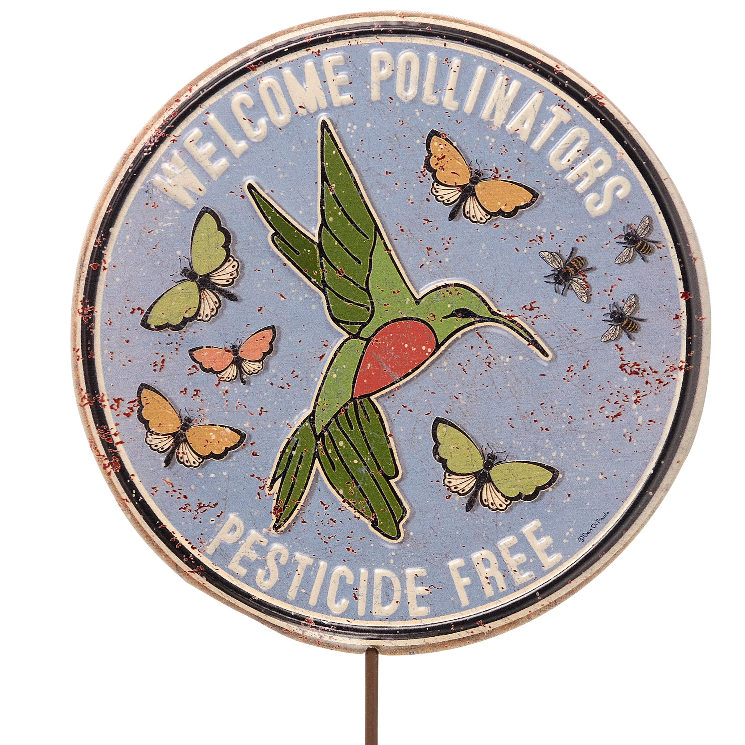 Charming Metal Garden Pick: Welcome Pollinators, Hummingbirds, Butterflies, Bees, Rustic
