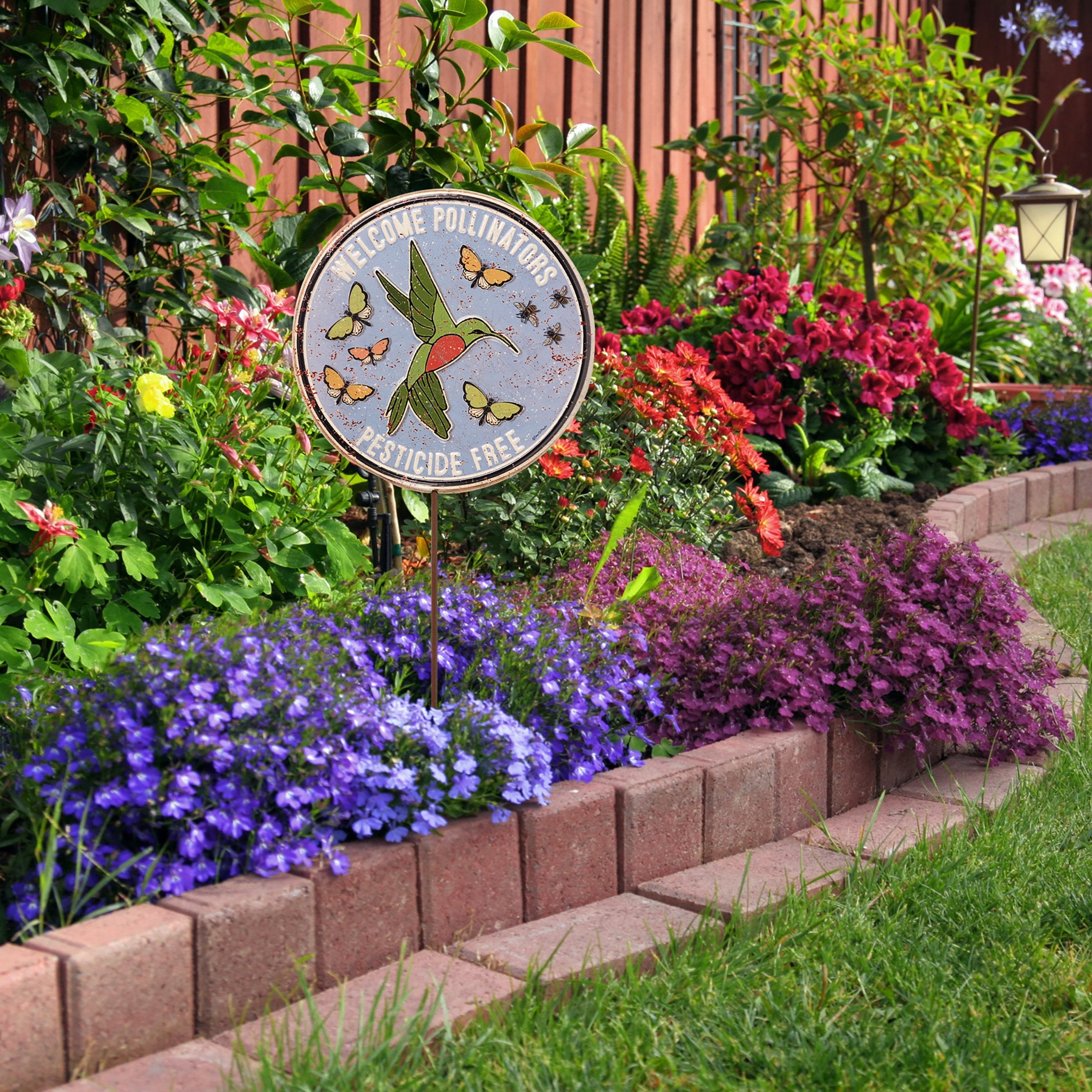 Charming Metal Garden Pick: Welcome Pollinators, Hummingbirds, Butterflies, Bees, Rustic