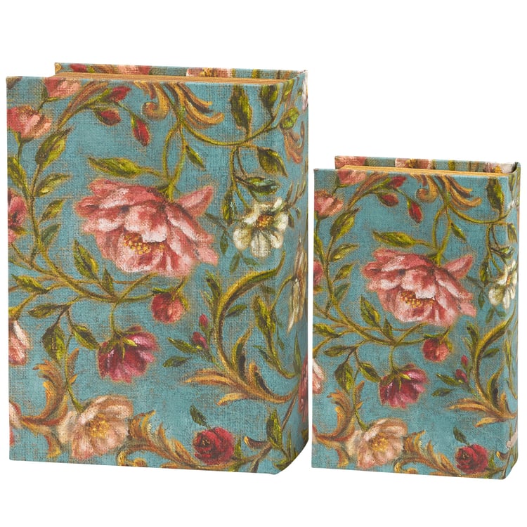 Elegant Floral Nouveau Decorative Book Box Set with Finches and Dragonflies for Home Decor