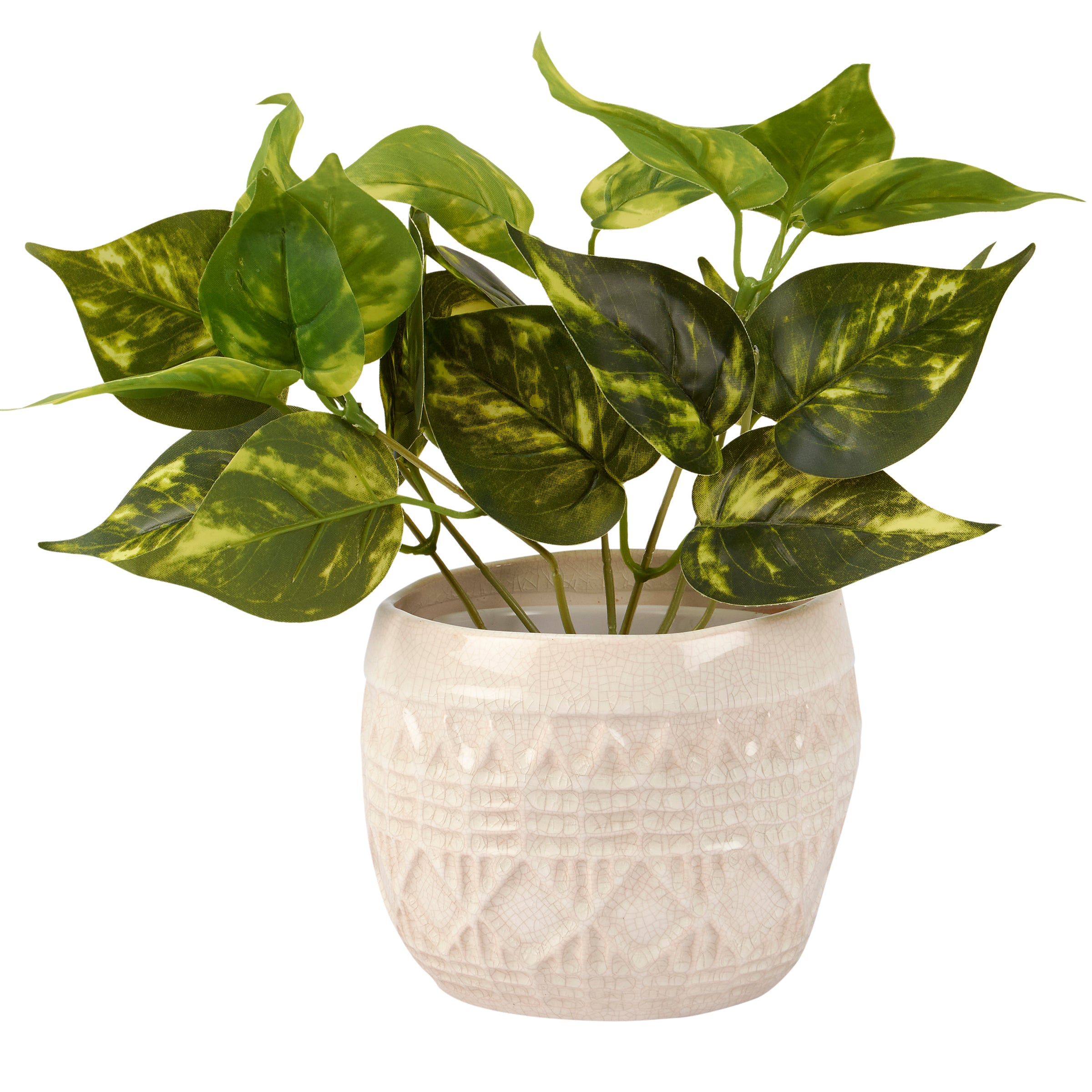 Artisan Stoneware Southwest Planter with Sculpted Western Pattern & Distressed Cream Glaze
