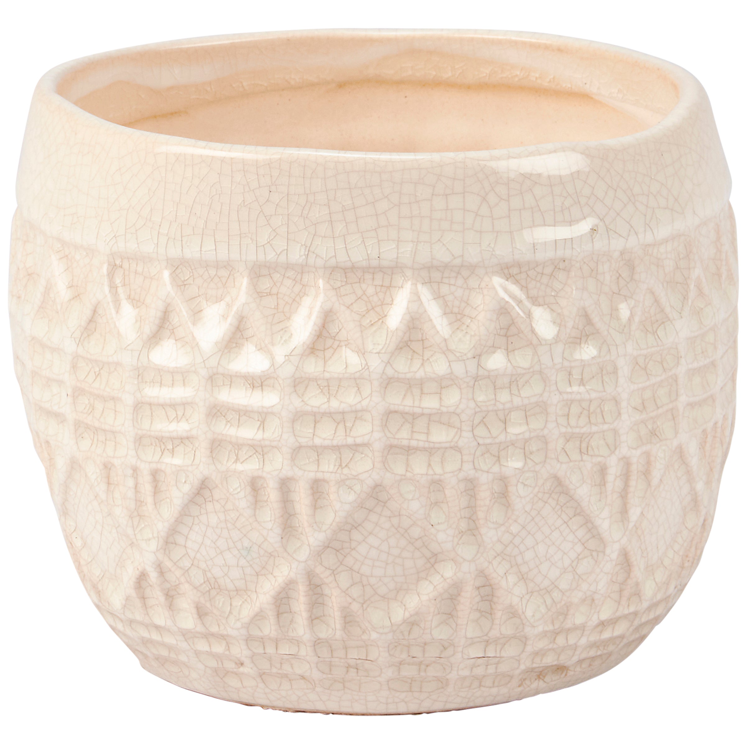 Artisan Stoneware Southwest Planter with Sculpted Western Pattern & Distressed Cream Glaze