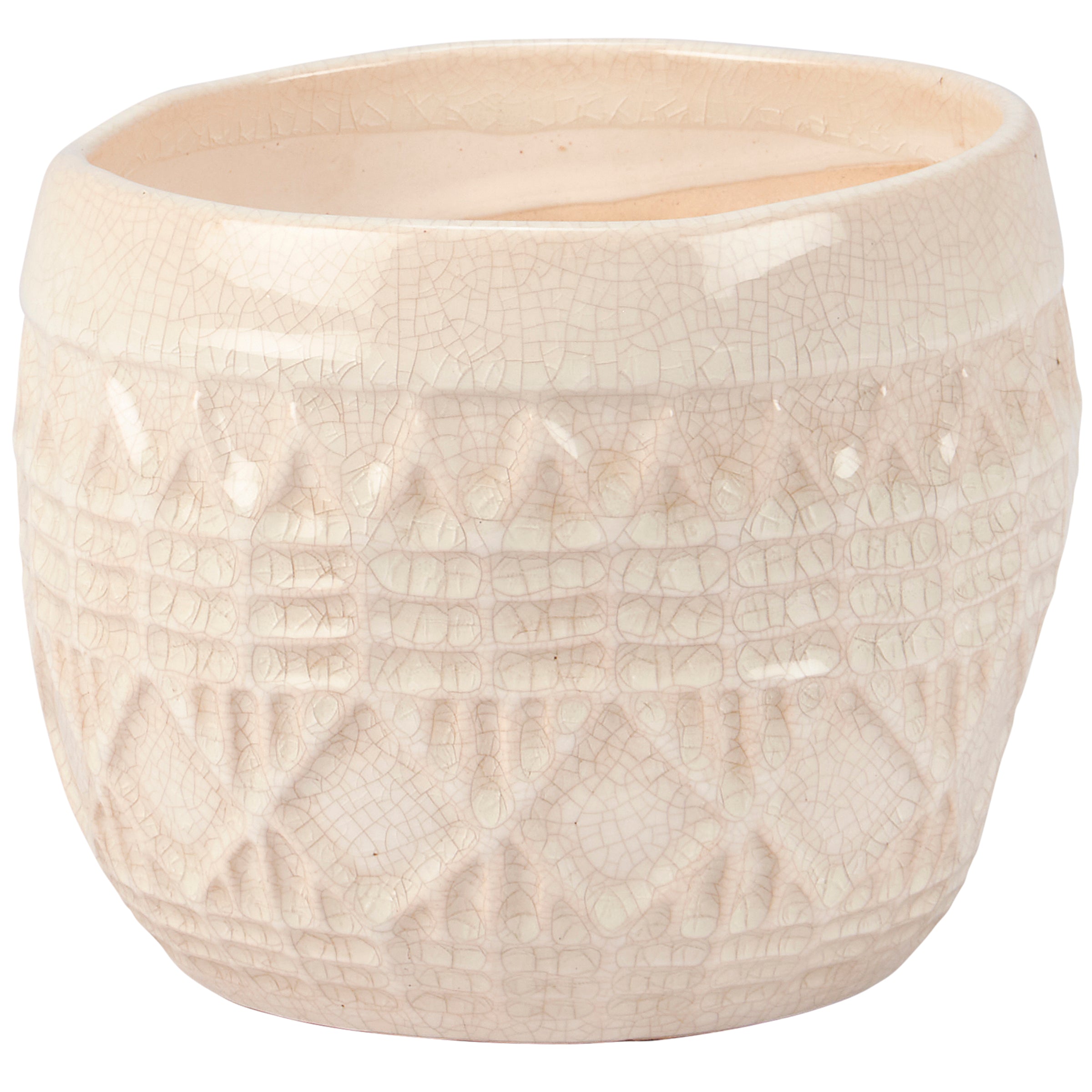 Artisan Stoneware Southwest Planter with Sculpted Western Pattern & Distressed Cream Glaze