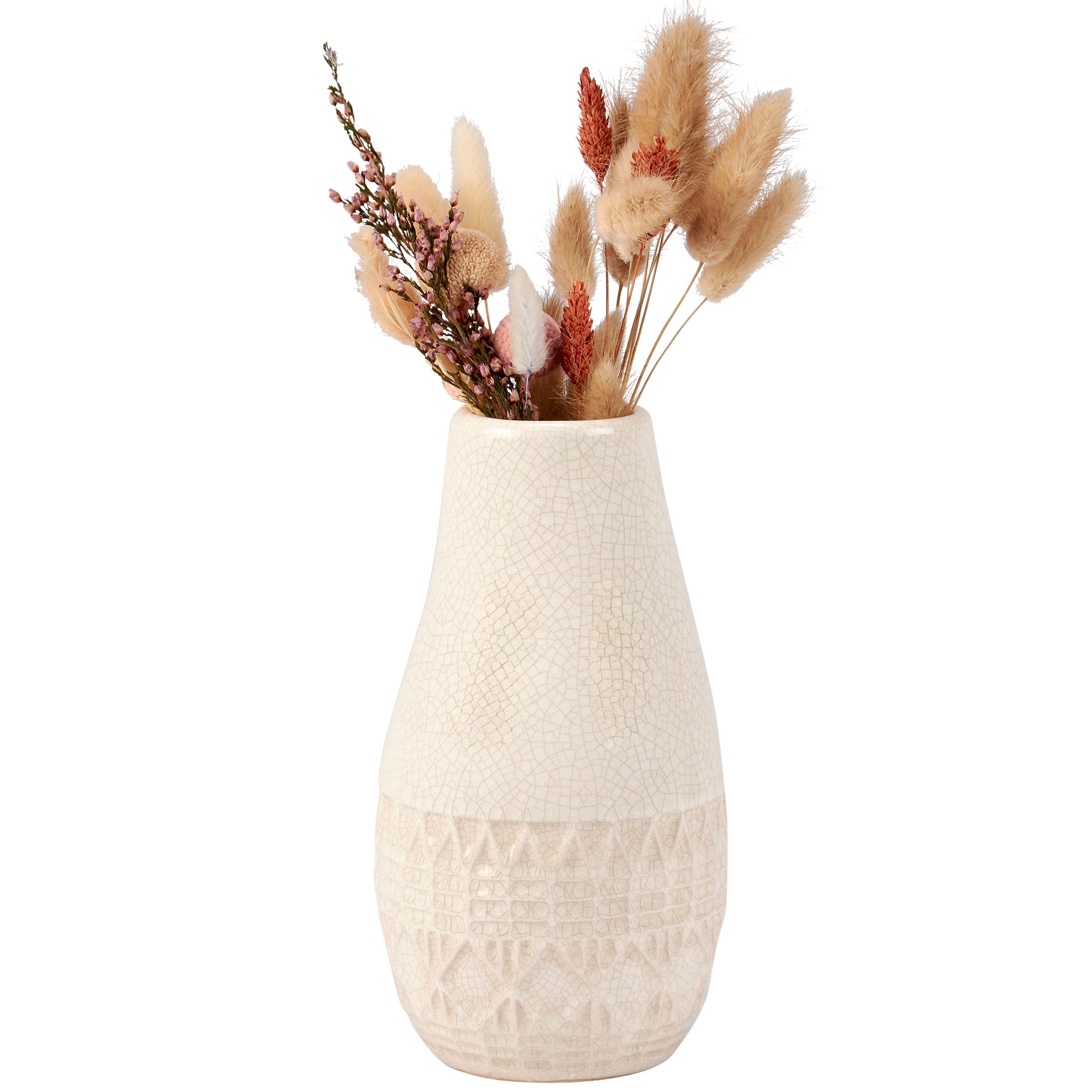 Handcrafted Stoneware Southwest Vase: Sculpted Pattern, Cream Glaze, Distressed, 8-Inch Tall Decorative Accent