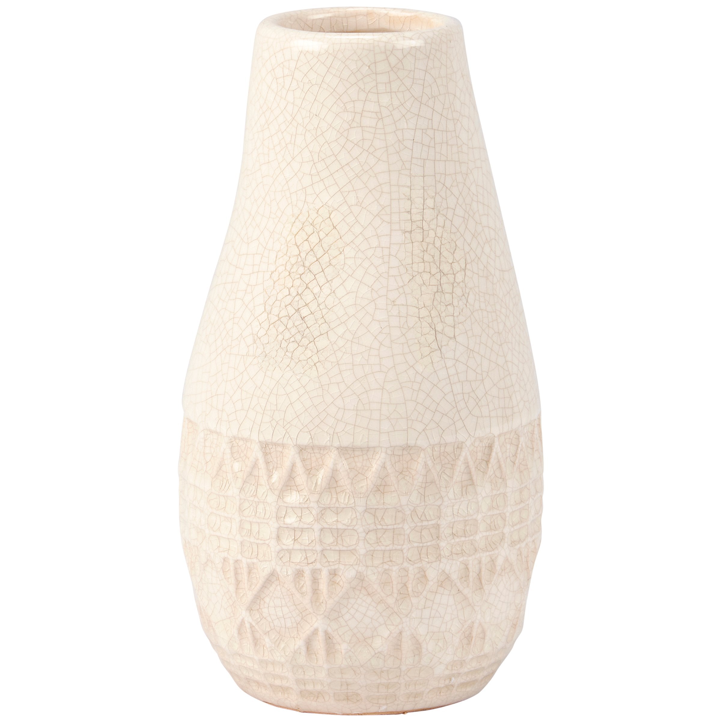 Handcrafted Stoneware Southwest Vase: Sculpted Pattern, Cream Glaze, Distressed, 8-Inch Tall Decorative Accent
