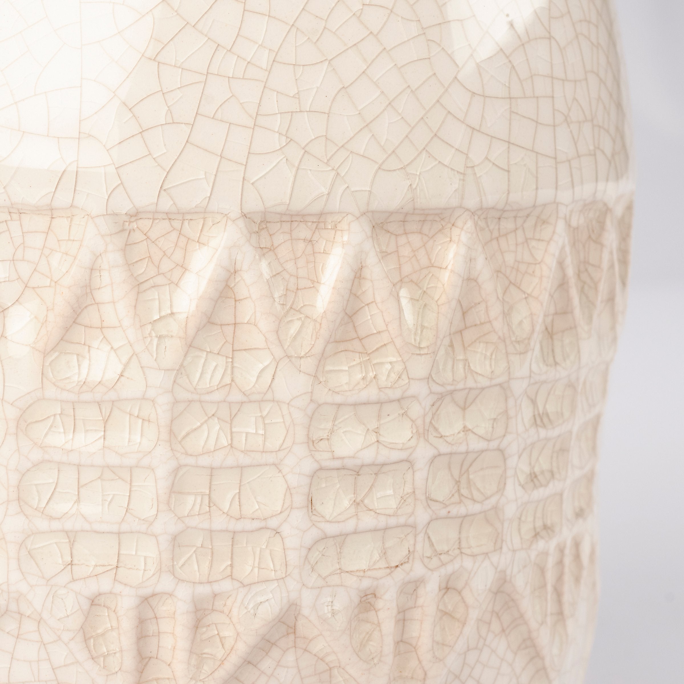 Handcrafted Stoneware Southwest Vase: Sculpted Pattern, Cream Glaze, Distressed, 8-Inch Tall Decorative Accent