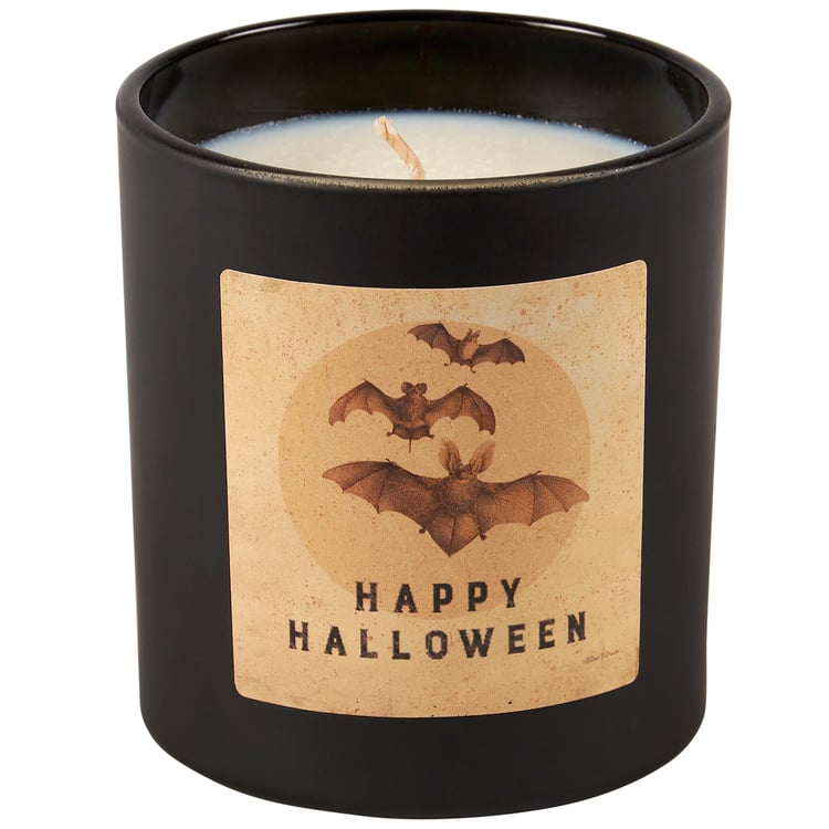 Spooky Halloween Bats Vetiver Scented Candle, Matte Black Glass Decor