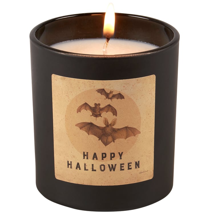 Spooky Halloween Bats Vetiver Scented Candle, Matte Black Glass Decor