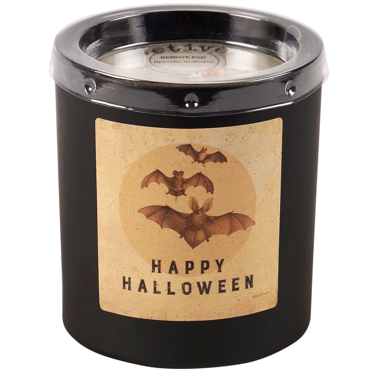 Spooky Halloween Bats Vetiver Scented Candle, Matte Black Glass Decor