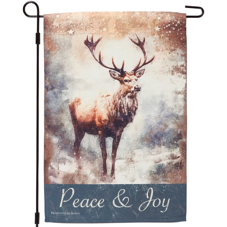Festive Double-Sided Reindeer Peace & Joy Polyester Christmas Garden Flag Outdoor Decor